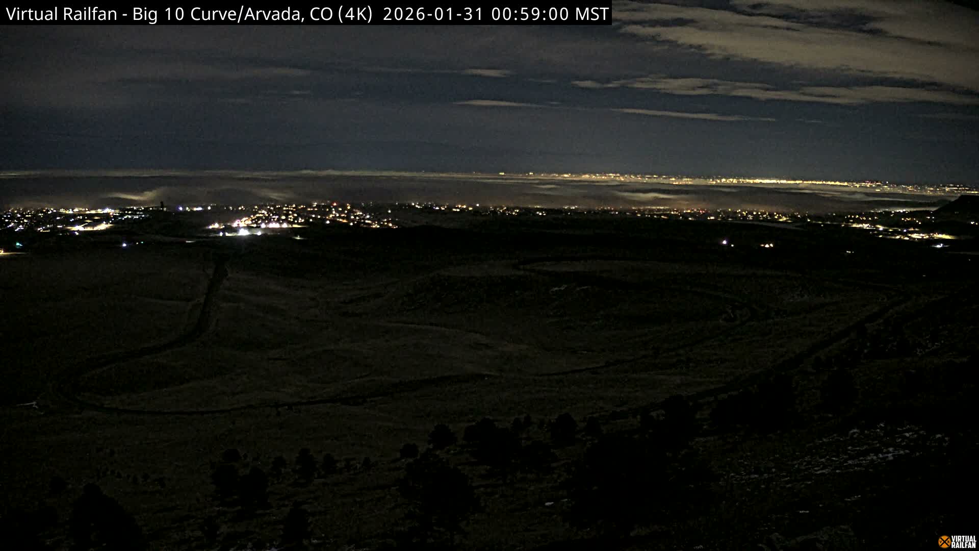 Denver Skyline  & Arvada Big  10 Curve Railroad Live Cam - Arvada, Jefferson, Colorado, USA