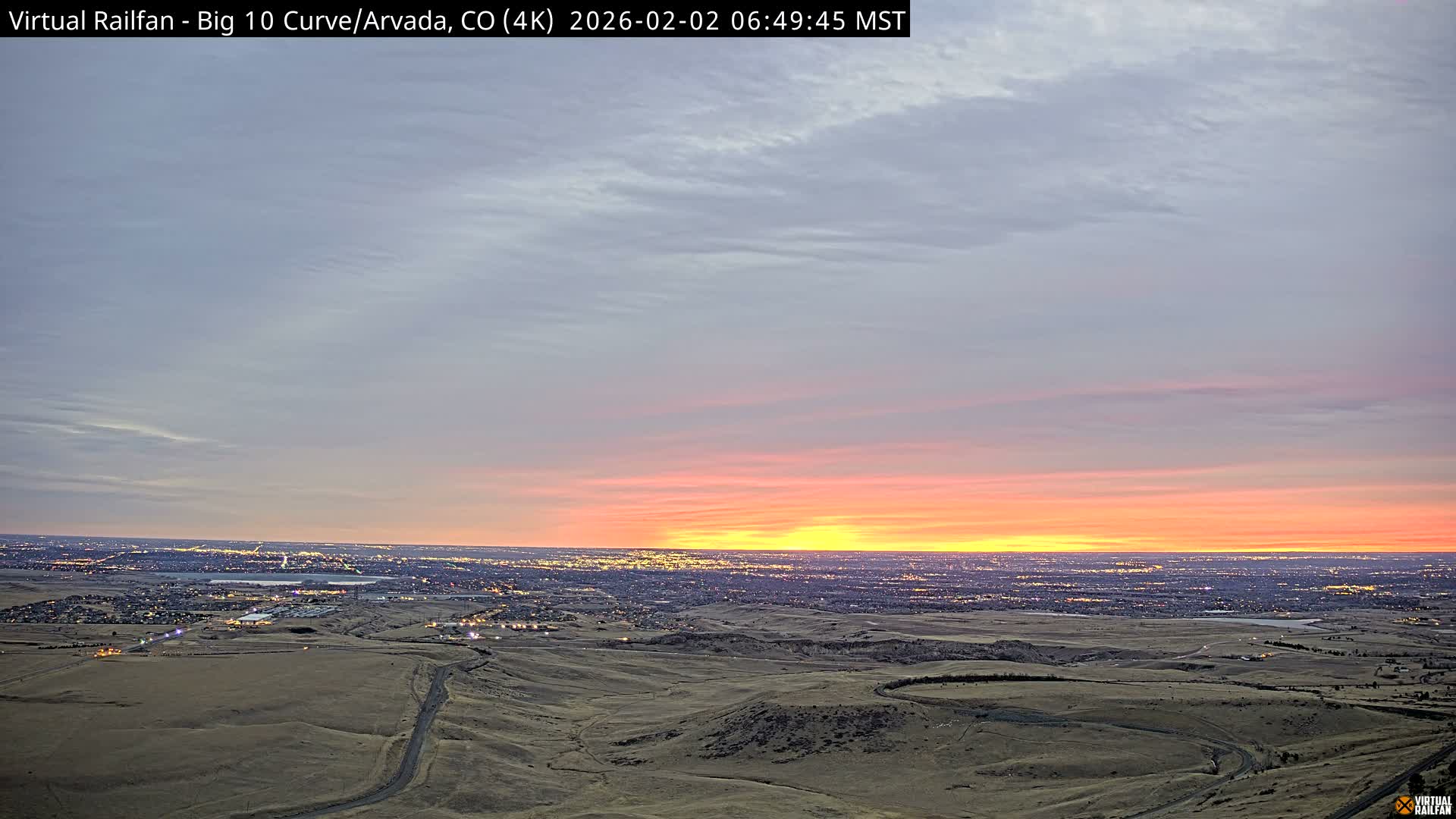 Denver Skyline  & Arvada Big  10 Curve Railroad Live Cam - Arvada, Jefferson, Colorado, USA