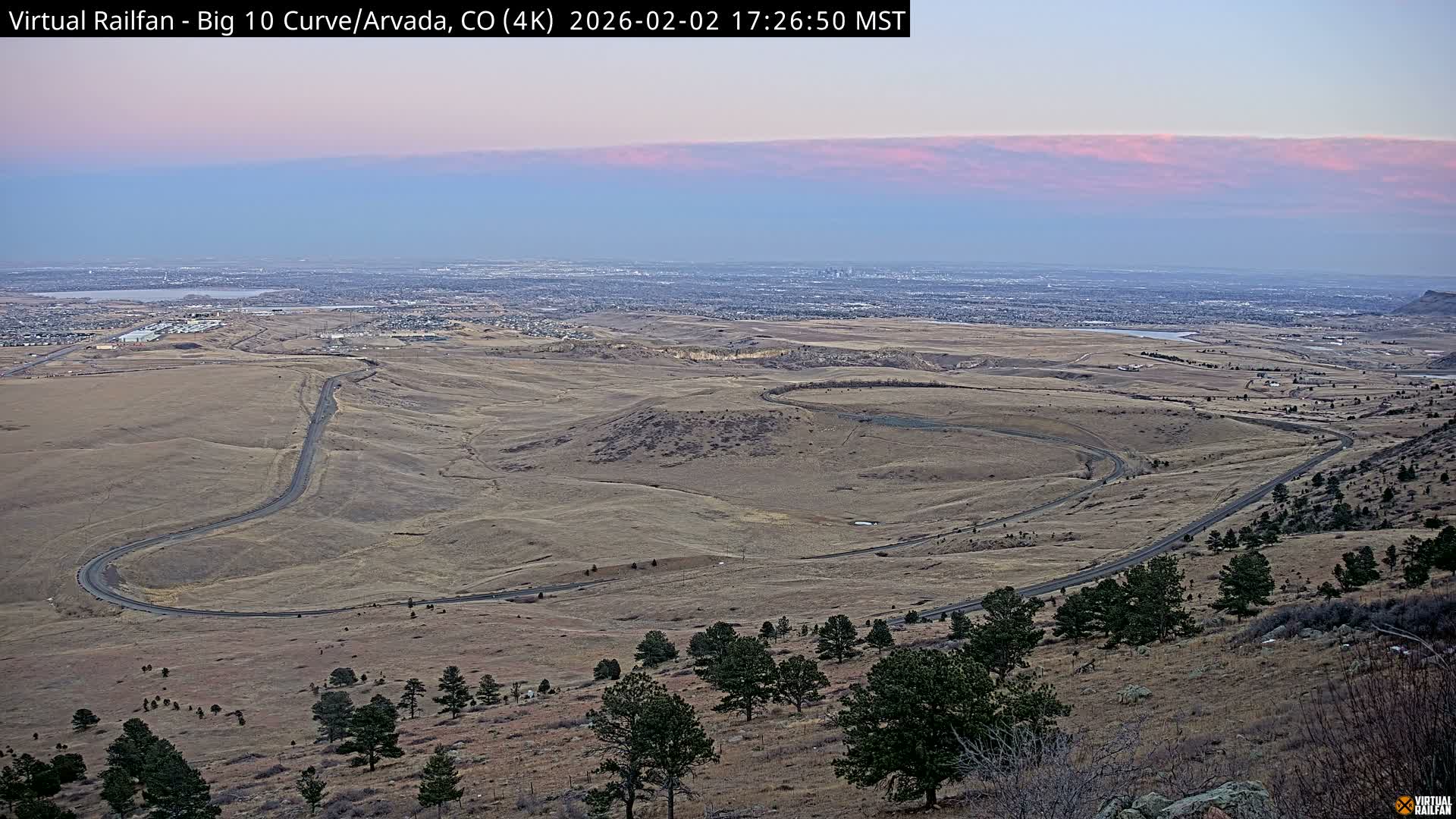 Denver Skyline  & Arvada Big  10 Curve Railroad Live Cam - Arvada, Jefferson, Colorado, USA