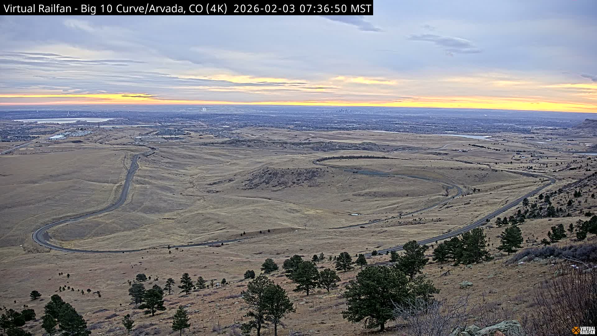 Denver Skyline  & Arvada Big  10 Curve Railroad Live Cam - Arvada, Jefferson, Colorado, USA
