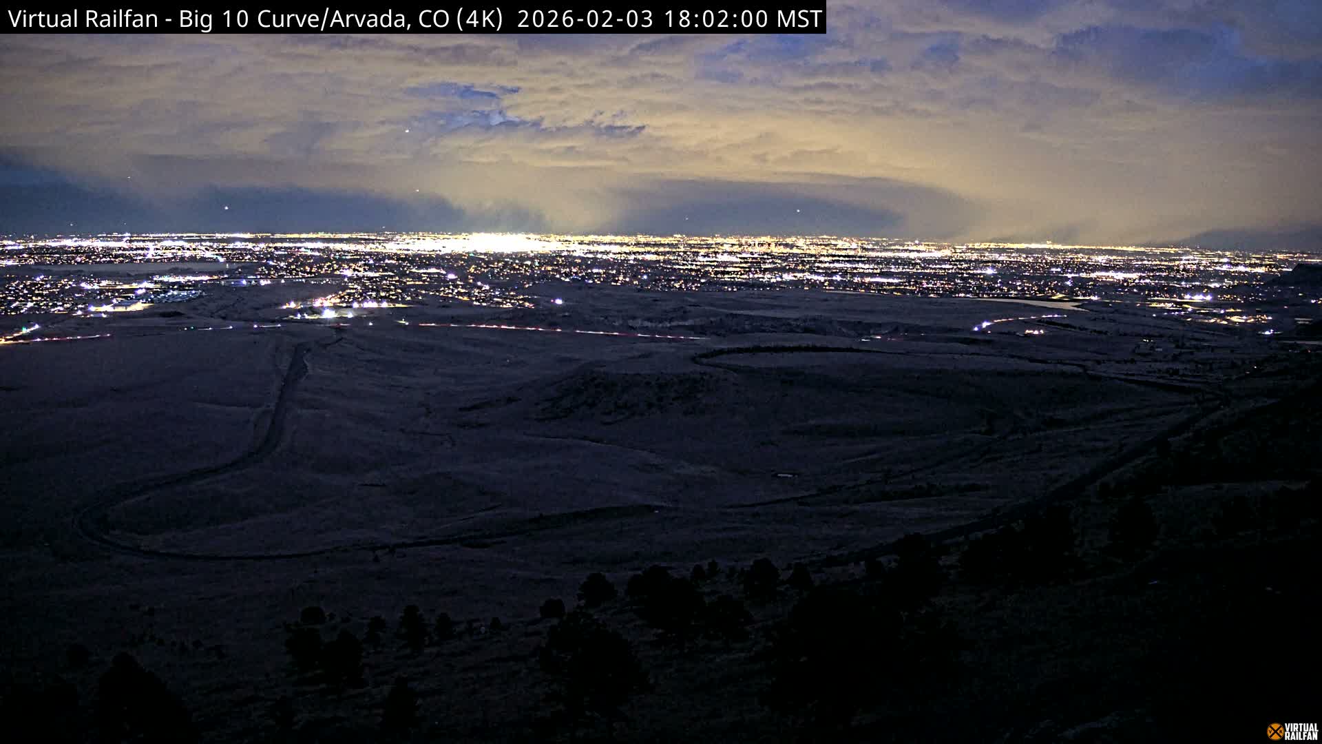 Denver Skyline  & Arvada Big  10 Curve Railroad Live Cam - Arvada, Jefferson, Colorado, USA