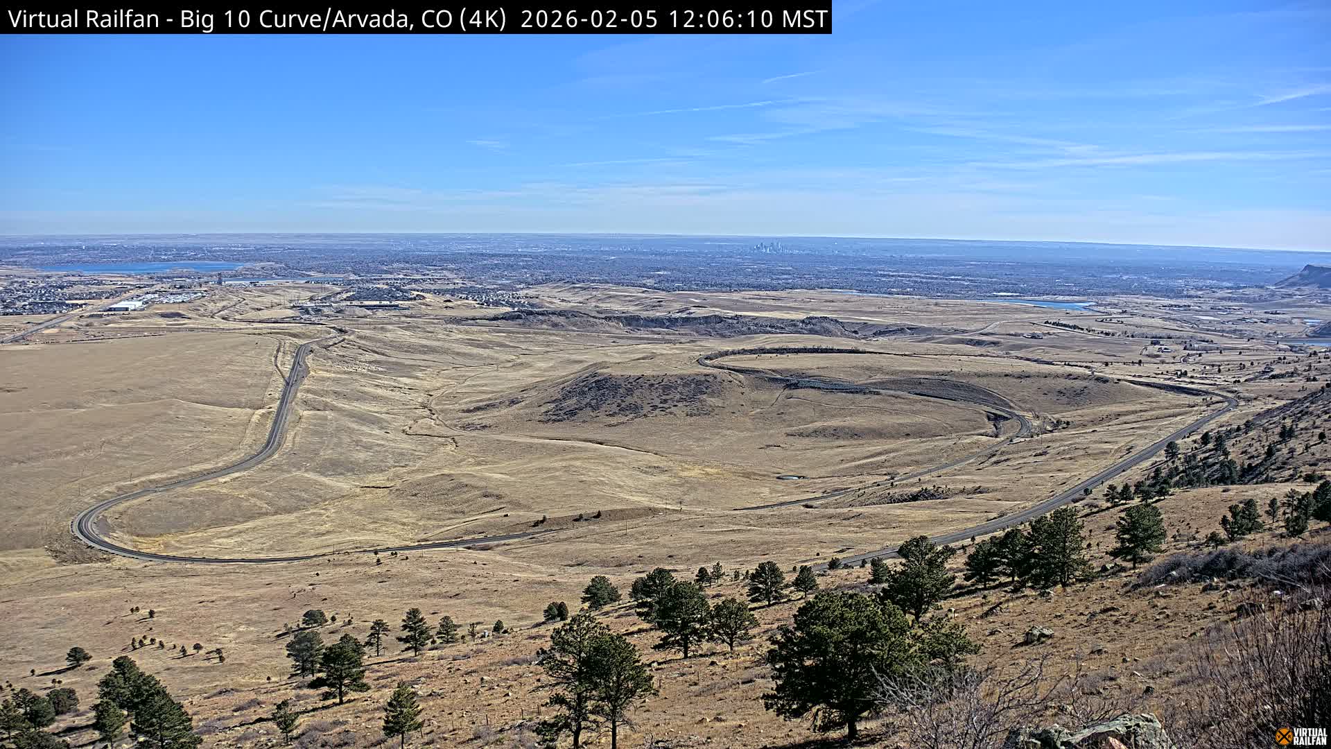Denver Skyline  & Arvada Big  10 Curve Railroad Live Cam - Arvada, Jefferson, Colorado, USA