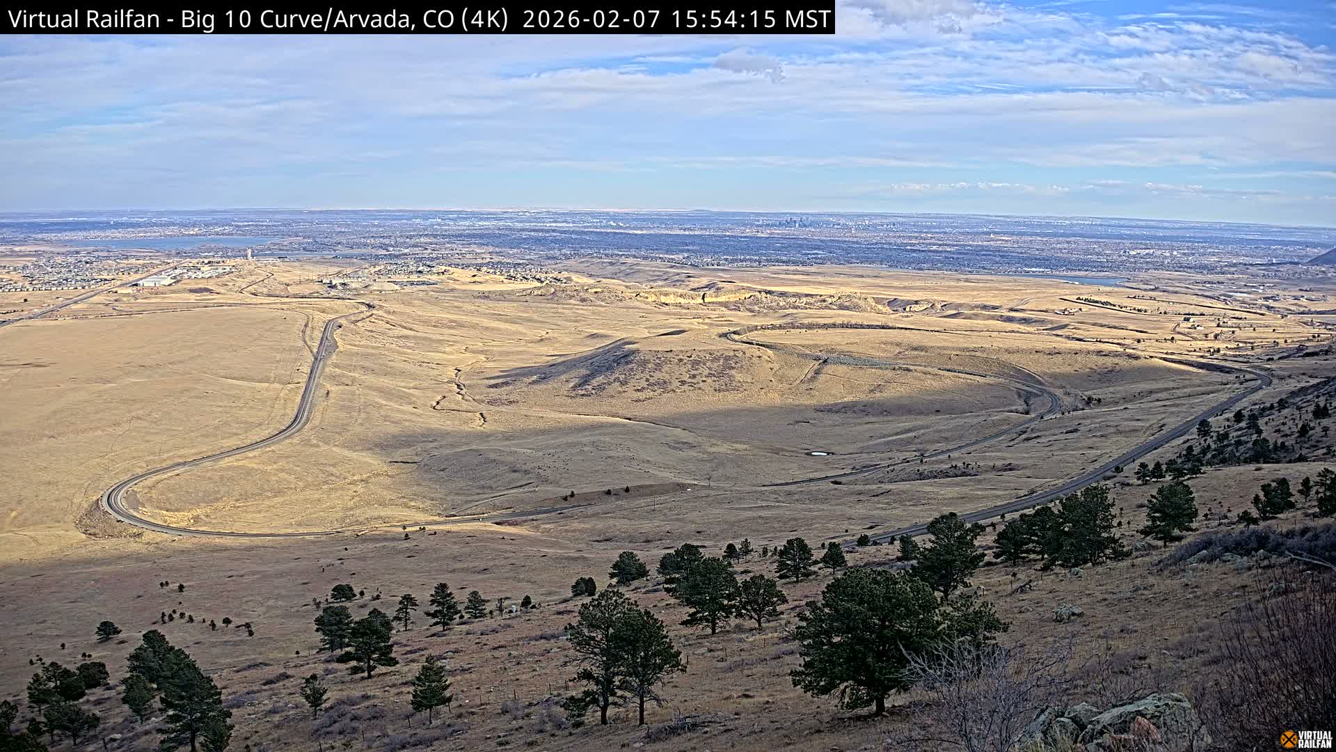 Denver Skyline  & Arvada Big  10 Curve Railroad Live Cam - Arvada, Jefferson, Colorado, USA