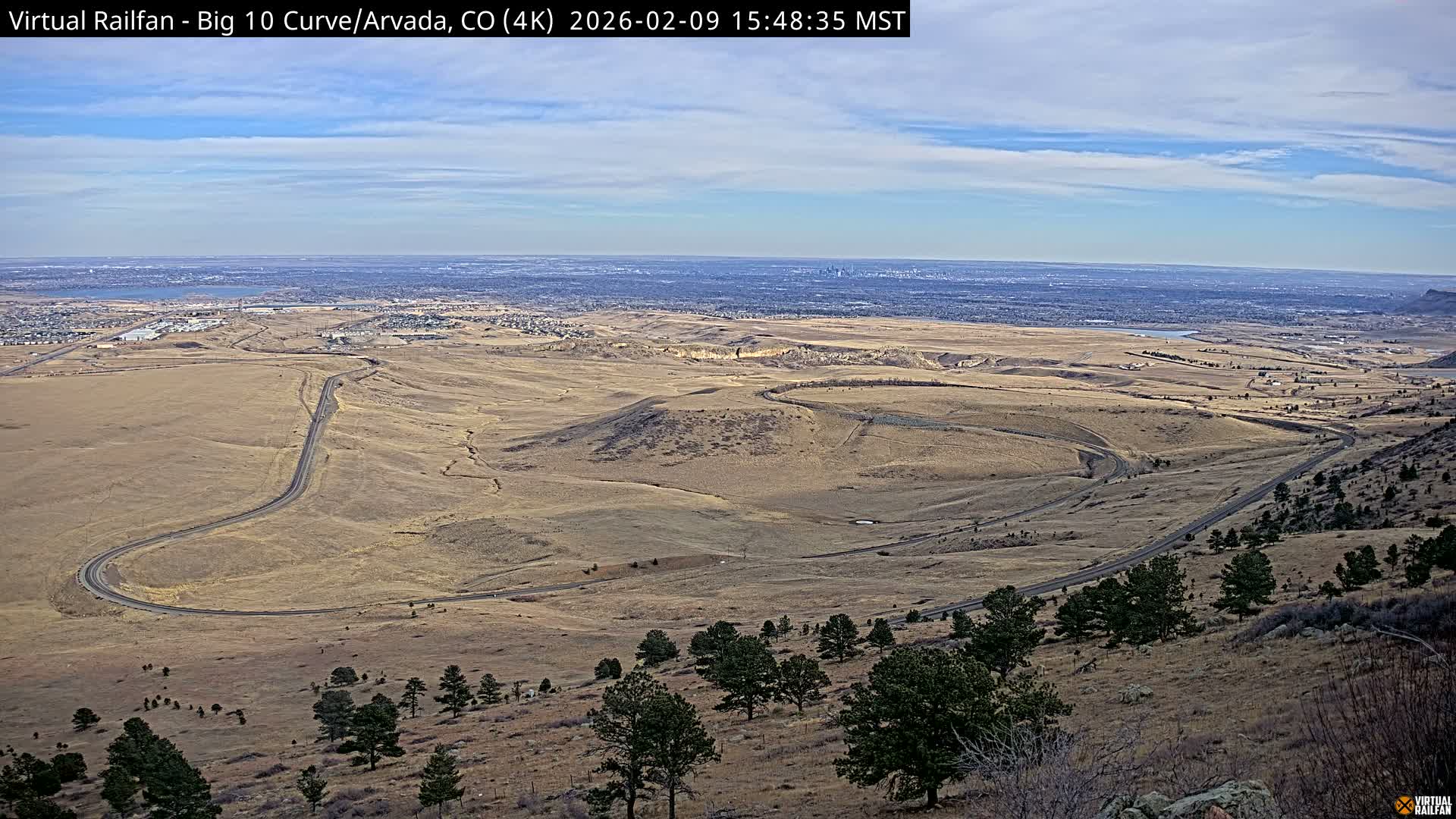 Denver Skyline  & Arvada Big  10 Curve Railroad Live Cam - Arvada, Jefferson, Colorado, USA