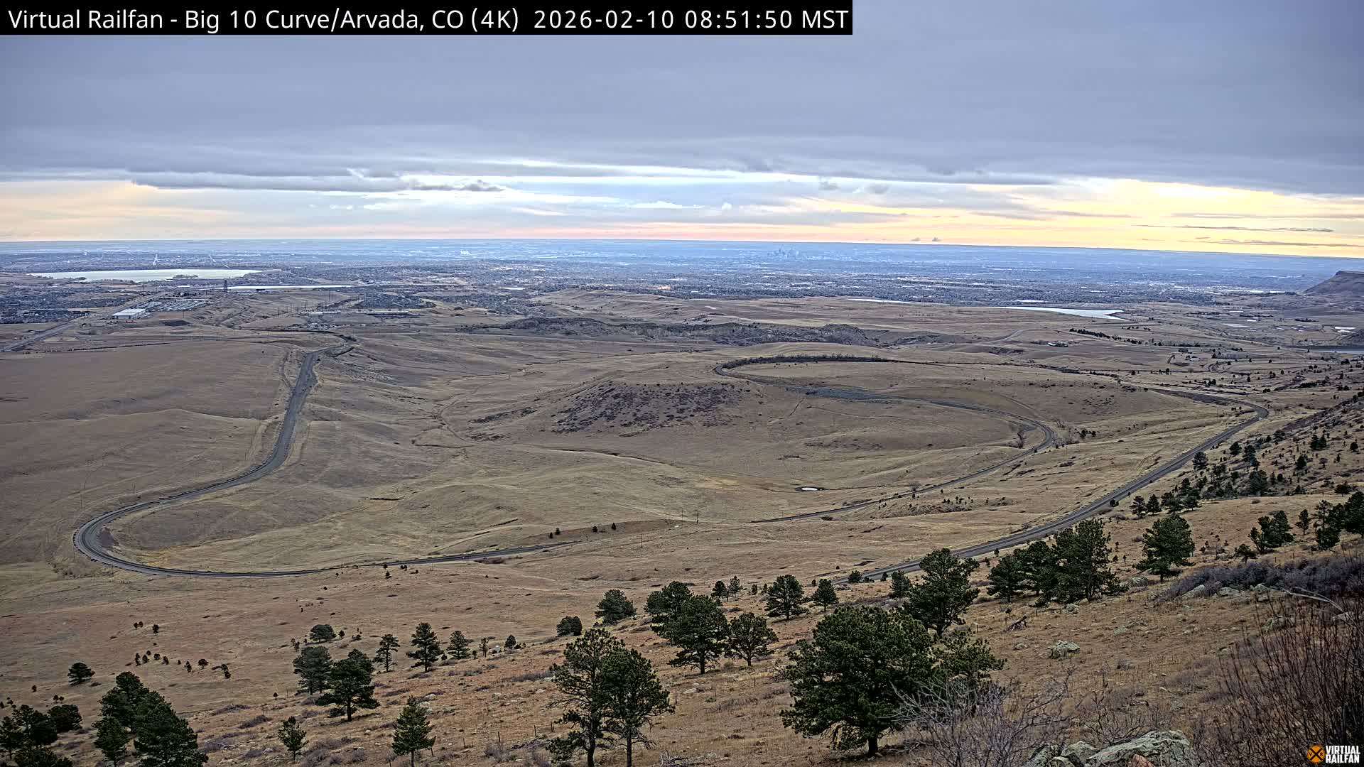 Denver Skyline  & Arvada Big  10 Curve Railroad Live Cam - Arvada, Jefferson, Colorado, USA