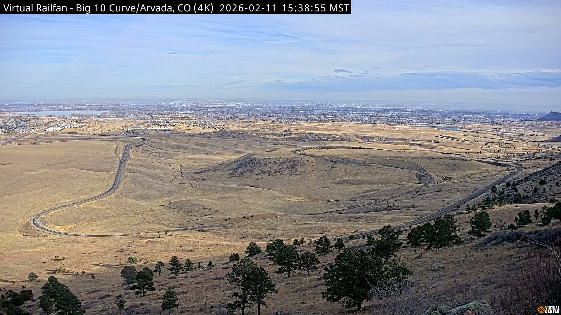 Denver Skyline  & Arvada Big  10 Curve Railroad Live Cam - Arvada, Jefferson, Colorado, USA