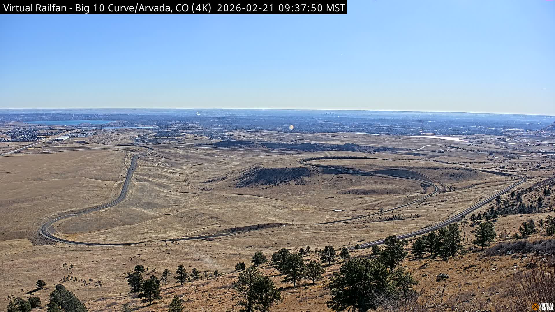 Denver Skyline  & Arvada Big  10 Curve Railroad Live Cam - Arvada, Jefferson, Colorado, USA