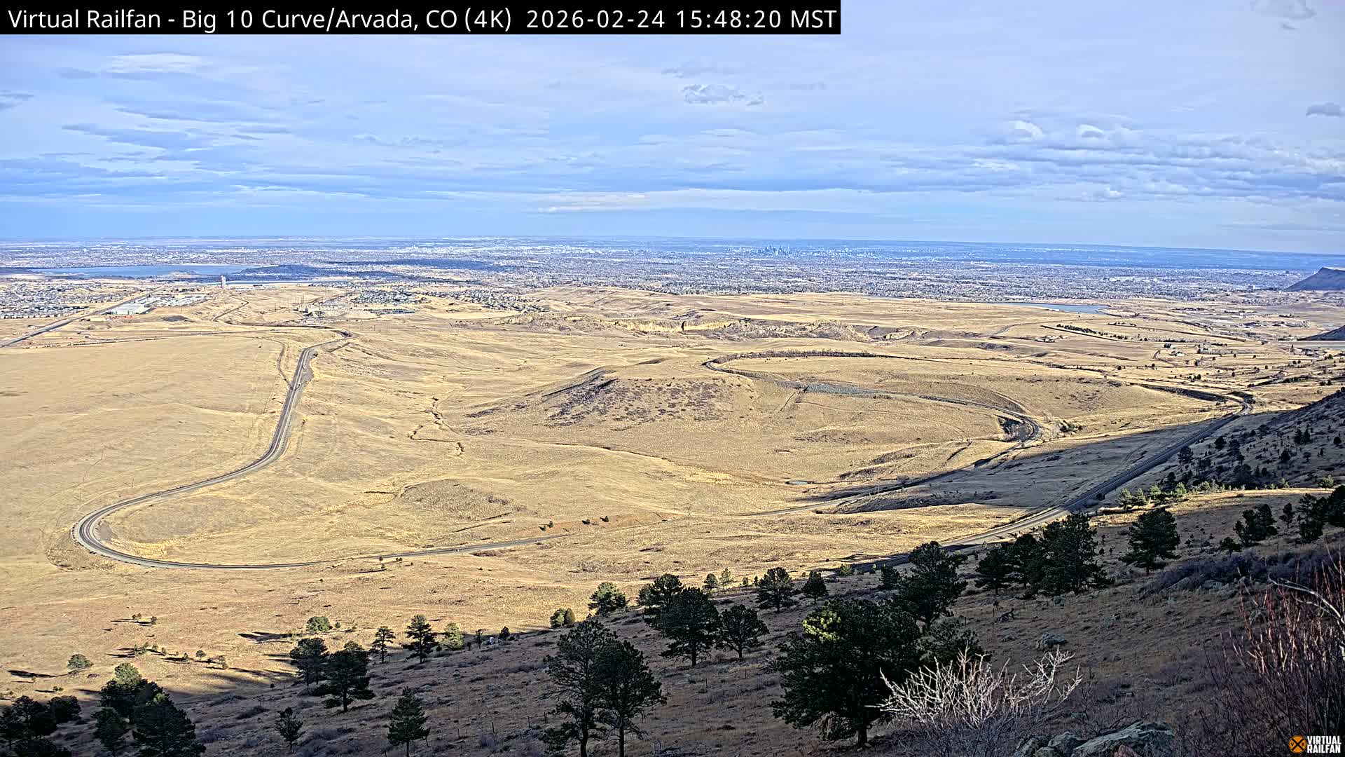 Denver Skyline  & Arvada Big  10 Curve Railroad Live Cam - Arvada, Jefferson, Colorado, USA