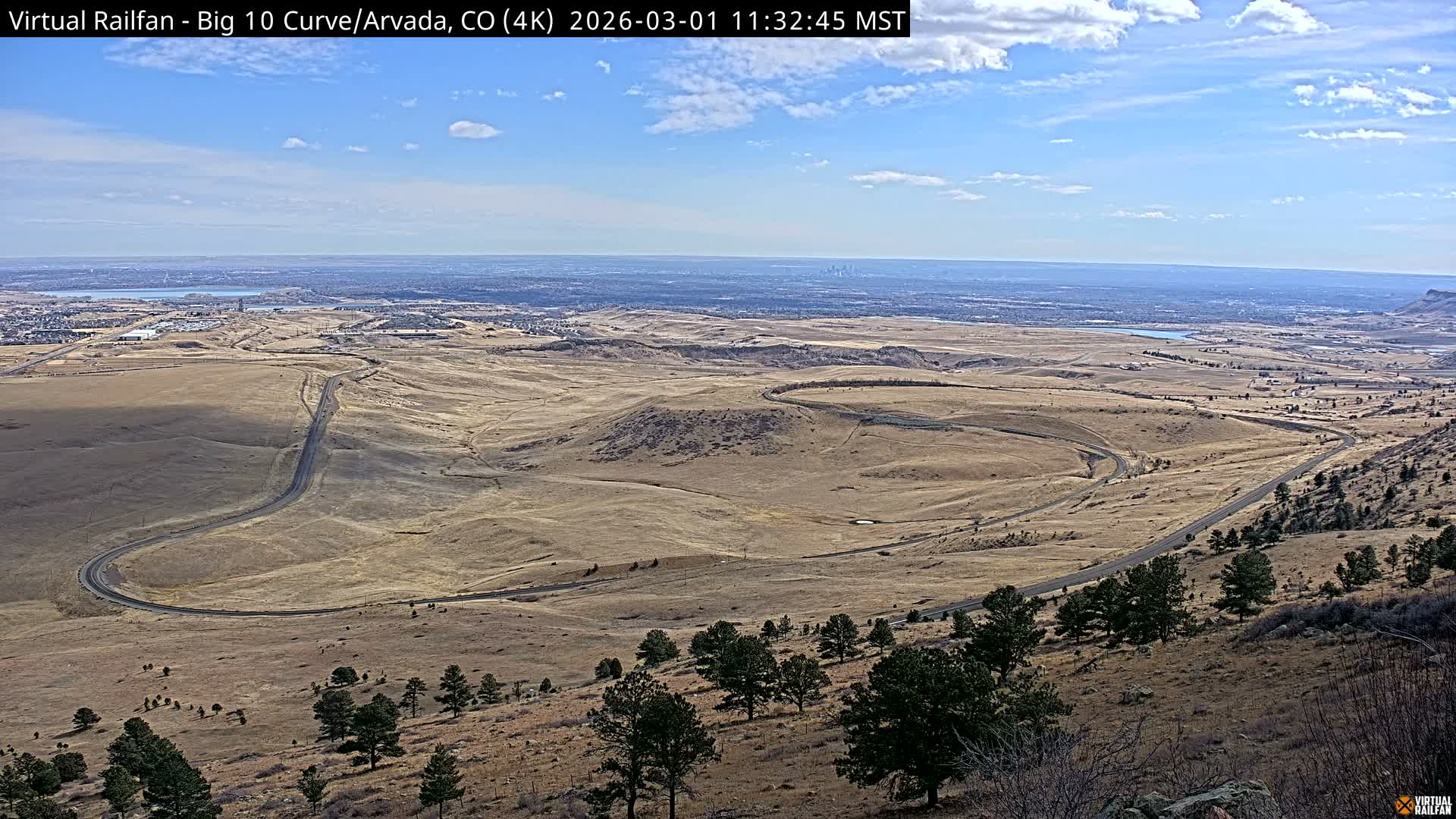 Denver Skyline  & Arvada Big  10 Curve Railroad Live Cam - Arvada, Jefferson, Colorado, USA