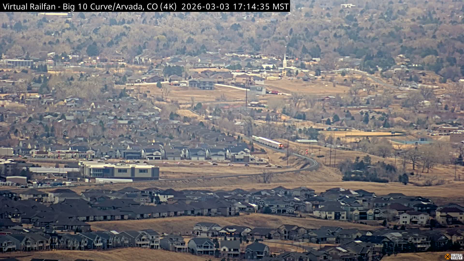 Denver Skyline  & Arvada Big  10 Curve Railroad Live Cam - Arvada, Jefferson, Colorado, USA