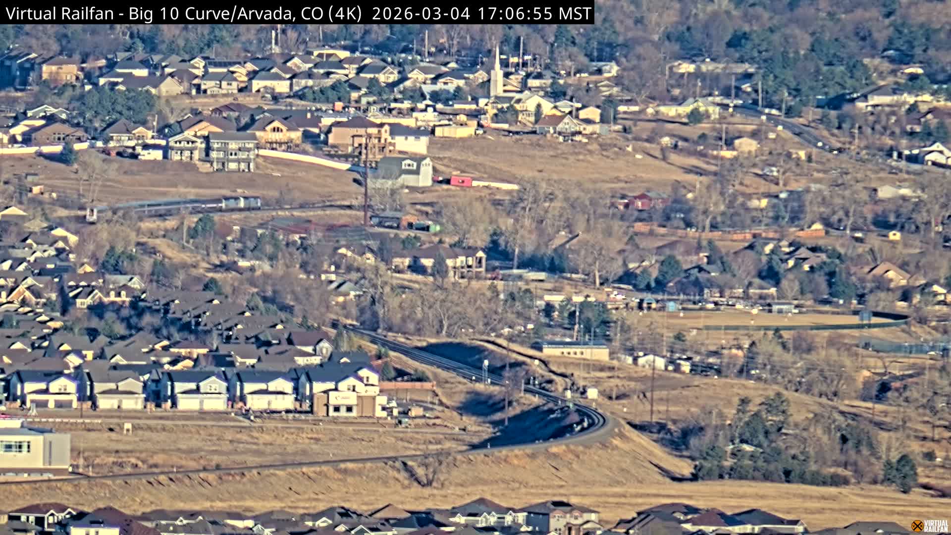 Denver Skyline  & Arvada Big  10 Curve Railroad Live Cam - Arvada, Jefferson, Colorado, USA