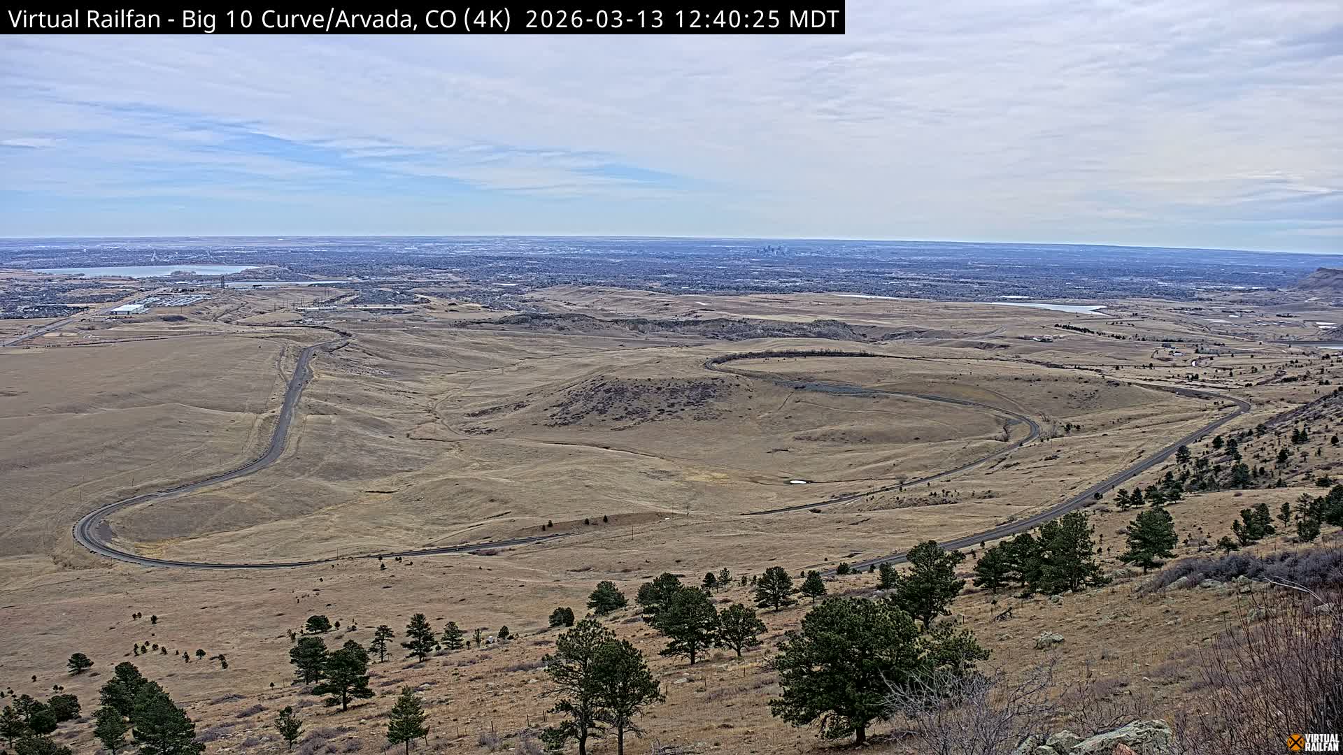 Denver Skyline  & Arvada Big  10 Curve Railroad Live Cam - Arvada, Jefferson, Colorado, USA