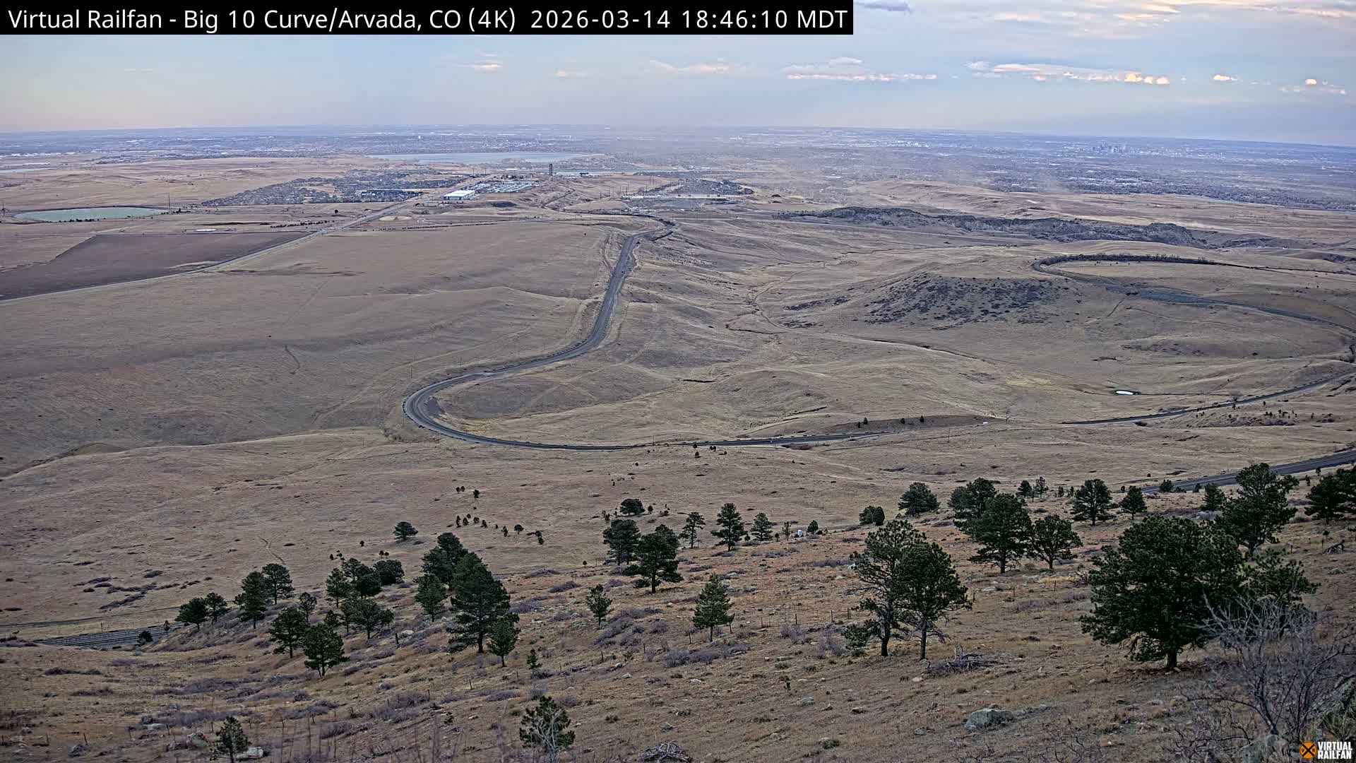 Denver Skyline  & Arvada Big  10 Curve Railroad Live Cam - Arvada, Jefferson, Colorado, USA
