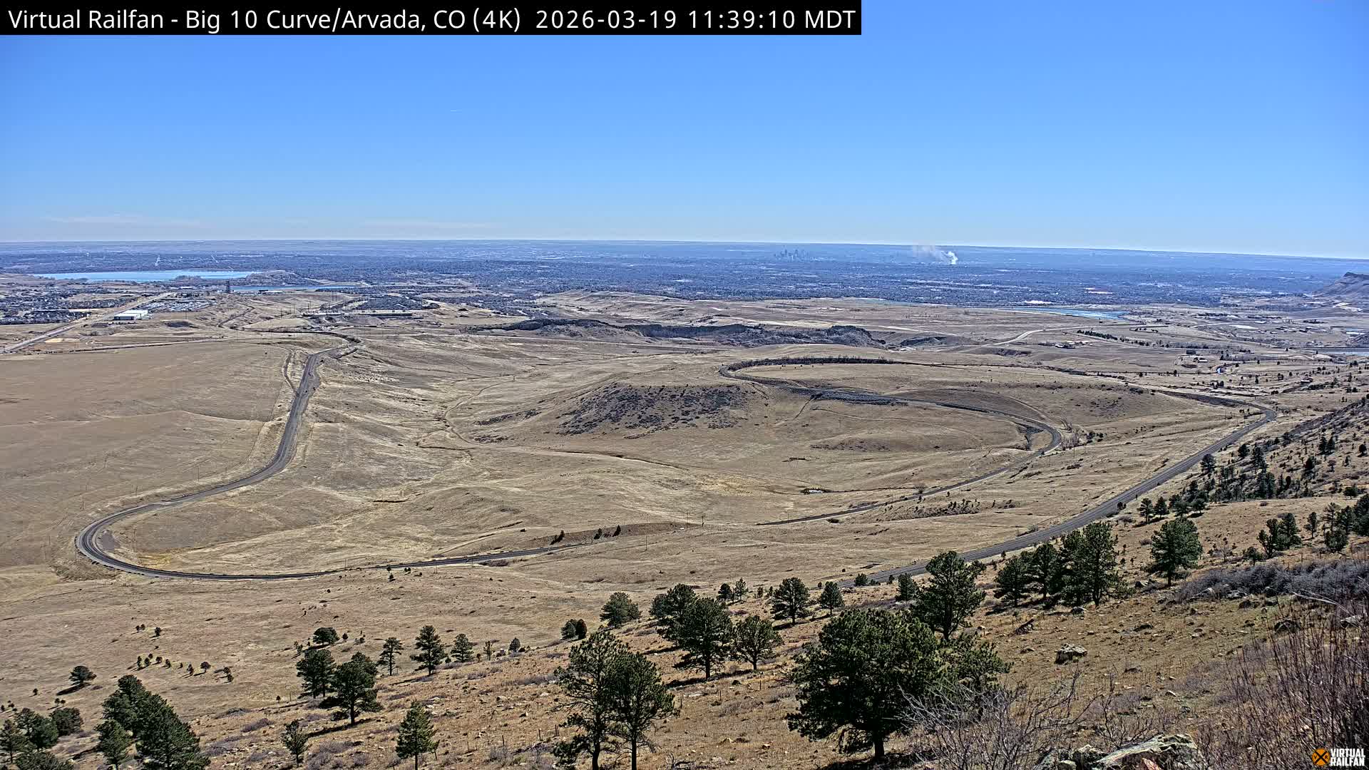 Denver Skyline  & Arvada Big  10 Curve Railroad Live Cam - Arvada, Jefferson, Colorado, USA