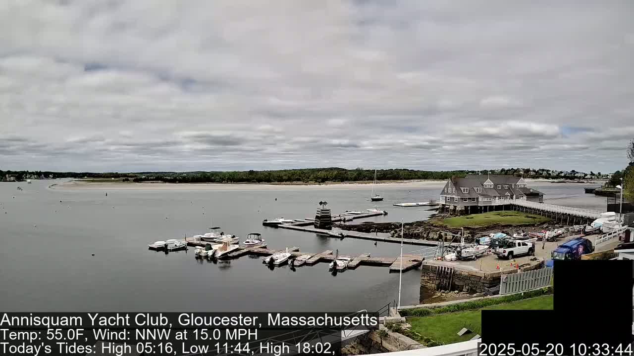 A marina with numerous boats docked under a cloudy sky.