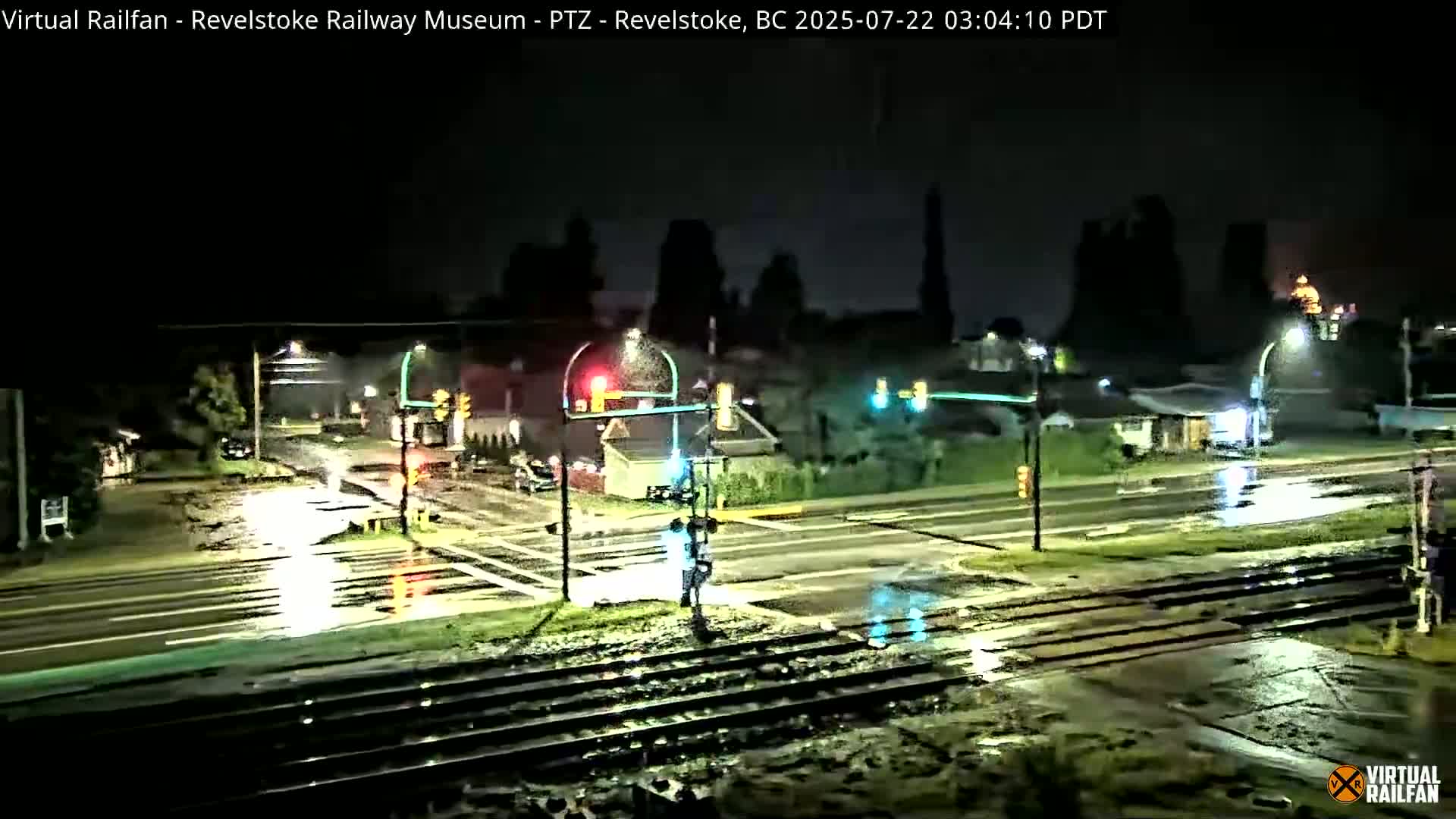 Revelstoke City & Canadian Pacific Railway Railroad Crossing Live Cam - Revelstoke, Columbia-Shuswap, British Columbia, Canada  PTZ | Virtual Railfan LIVE ! 2025-03-18 12:14