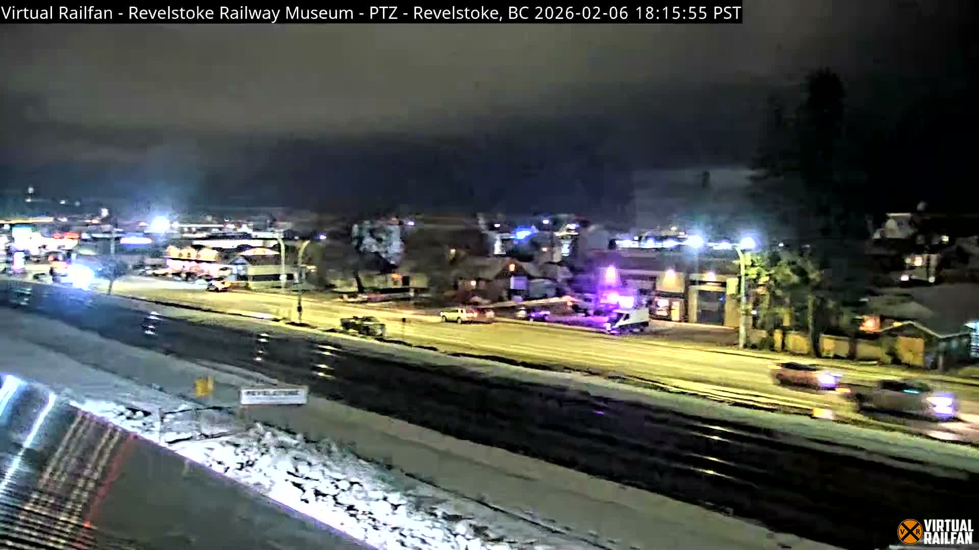 Revelstoke City & Canadian Pacific Railway Railroad Crossing Live Cam - Revelstoke, Columbia-Shuswap, British Columbia, Canada  PTZ | Virtual Railfan LIVE ! 2025-03-18 12:14