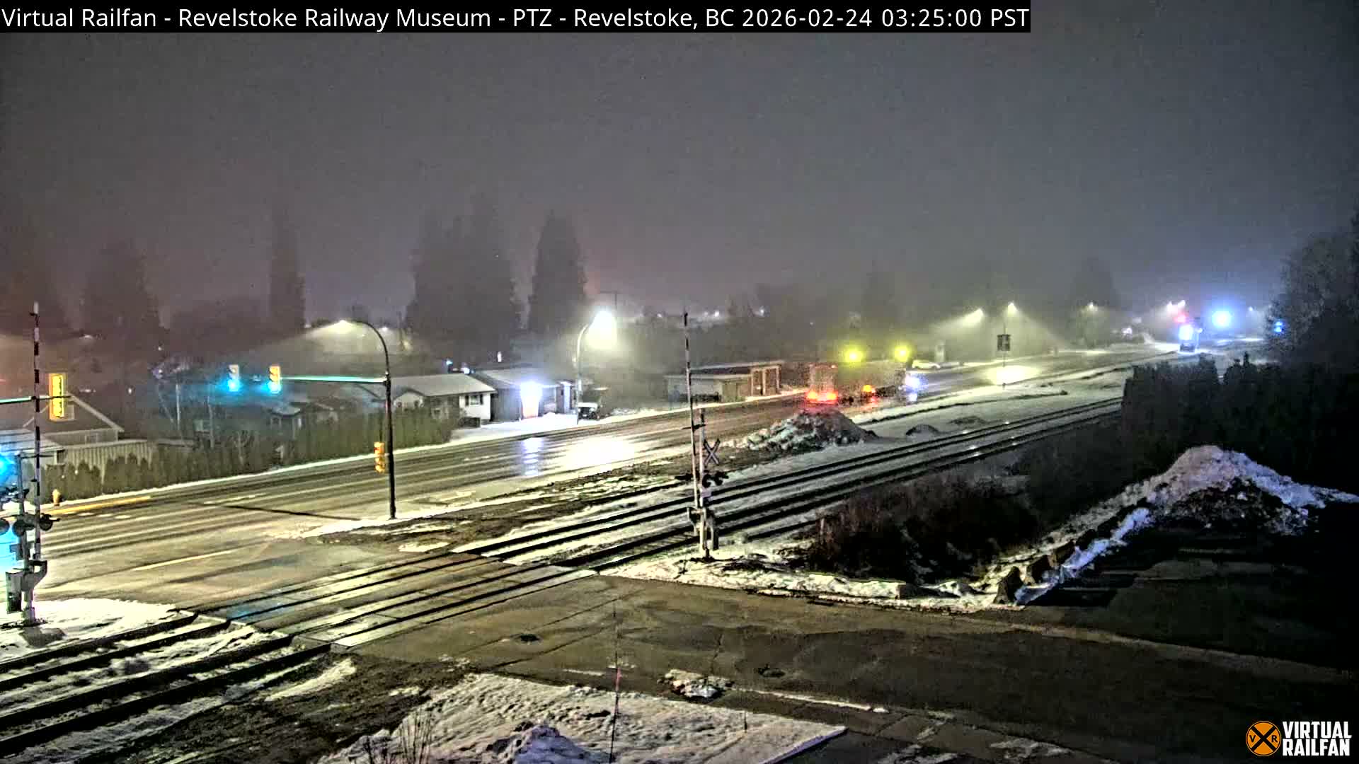 Revelstoke City & Canadian Pacific Railway Railroad Crossing Live Cam - Revelstoke, Columbia-Shuswap, British Columbia, Canada  PTZ | Virtual Railfan LIVE ! 2025-03-18 12:14
