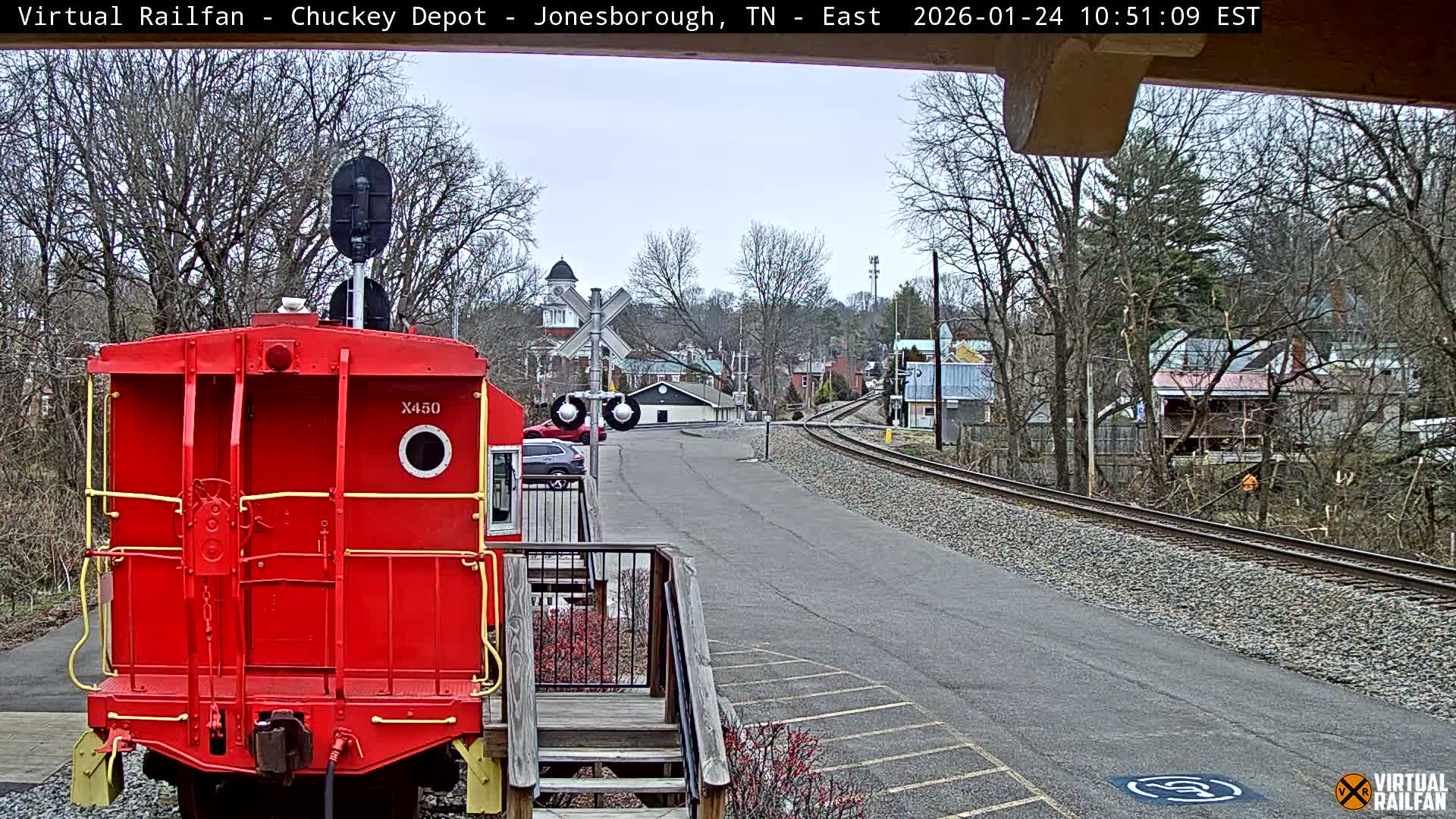 Jonesborough, Chuckey Railroad Depot Museum Railroad Crossing Live Cam - Jonesborough, Washington Tennessee, USA