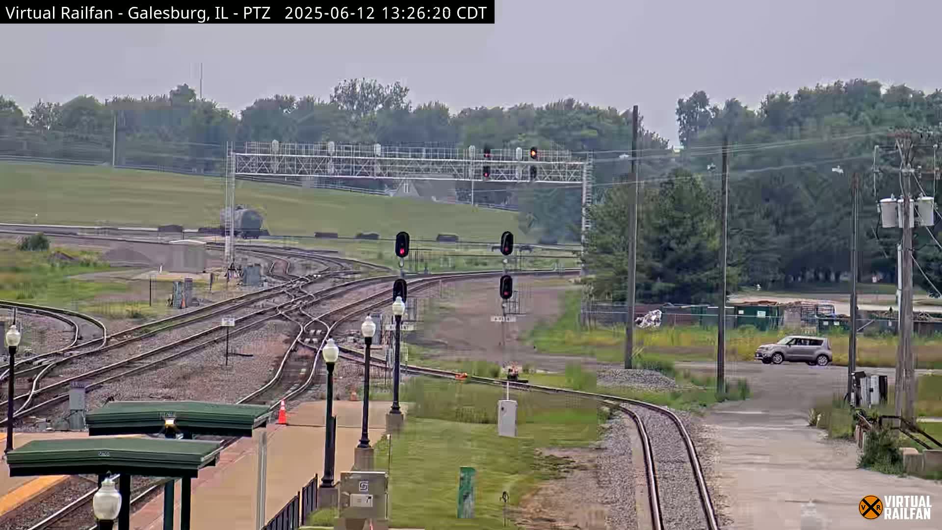 Galesburg City Skyline & Galesburg  Railway Station Railroad Crossing Junction Live Cam- Galesburg, Knox, Illinois, USA
