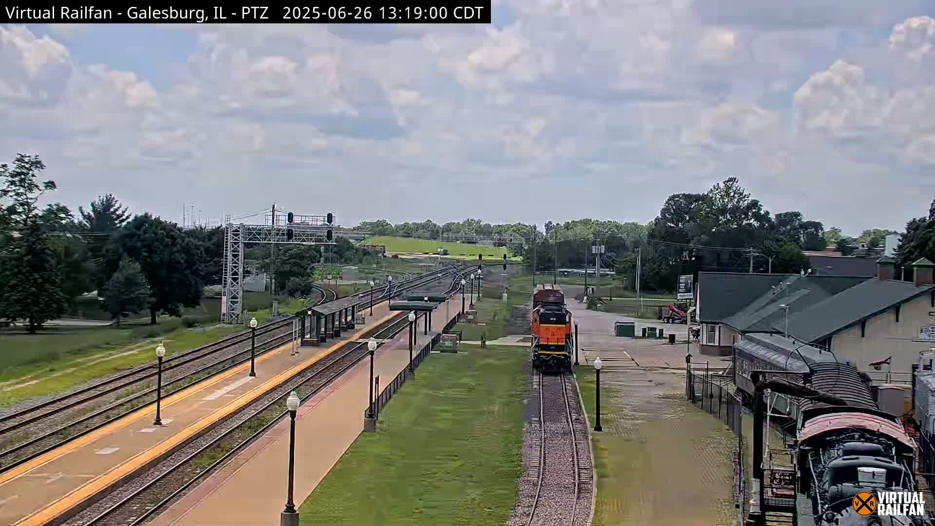 Galesburg City Skyline & Galesburg  Railway Station Railroad Crossing Junction Live Cam- Galesburg, Knox, Illinois, USA