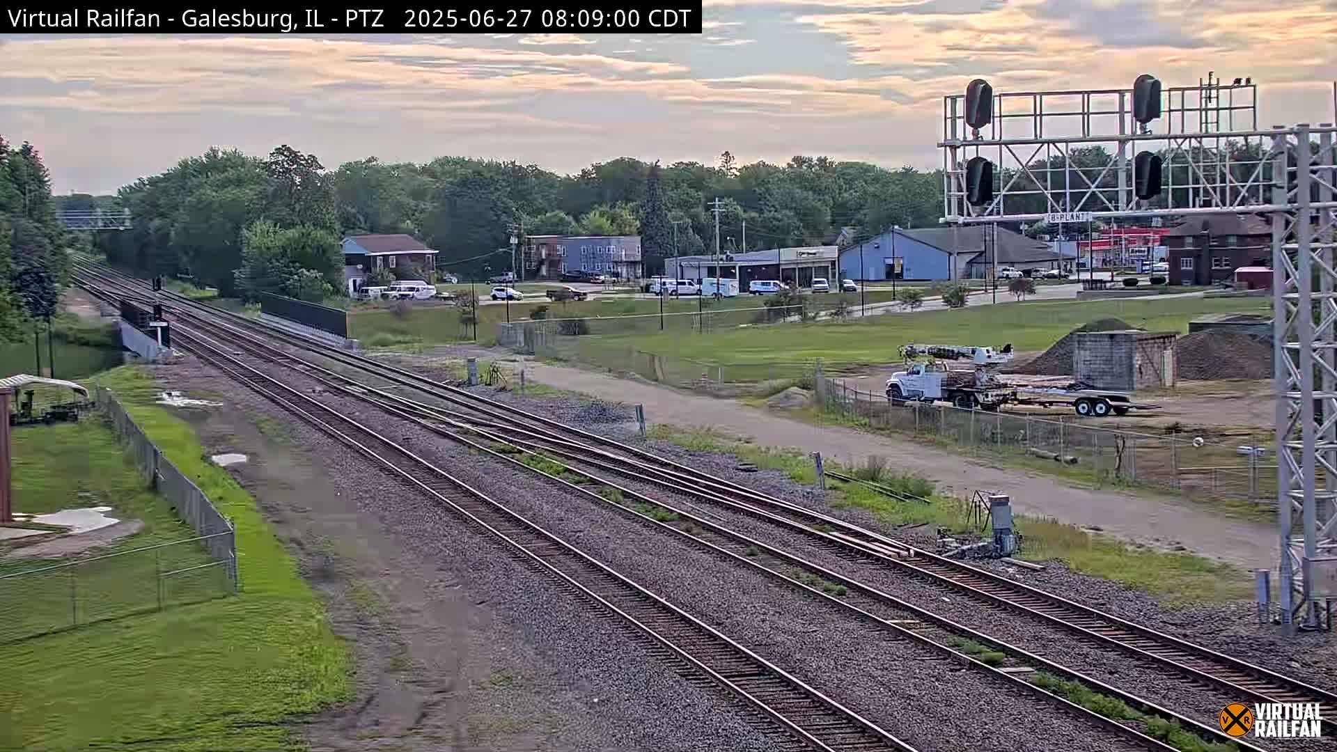 Galesburg City Skyline & Galesburg  Railway Station Railroad Crossing Junction Live Cam- Galesburg, Knox, Illinois, USA