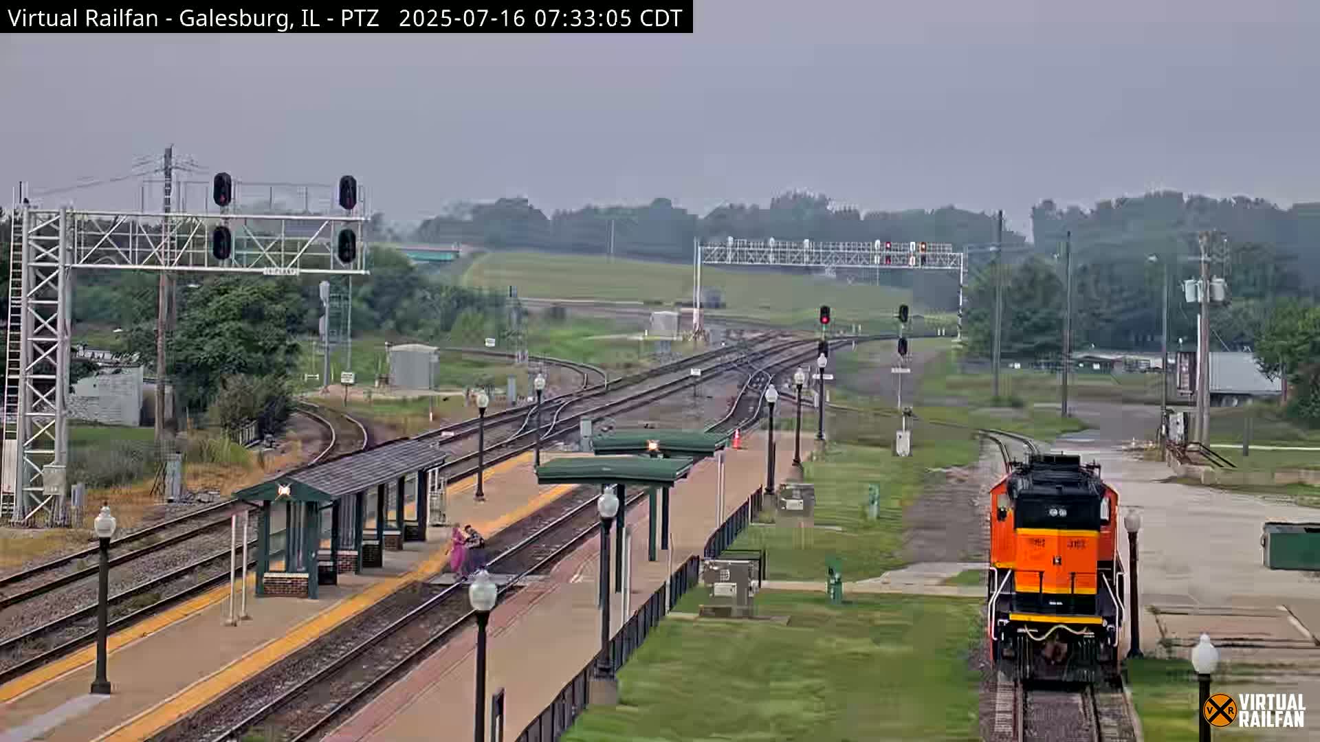 Galesburg City Skyline & Galesburg  Railway Station Railroad Crossing Junction Live Cam- Galesburg, Knox, Illinois, USA