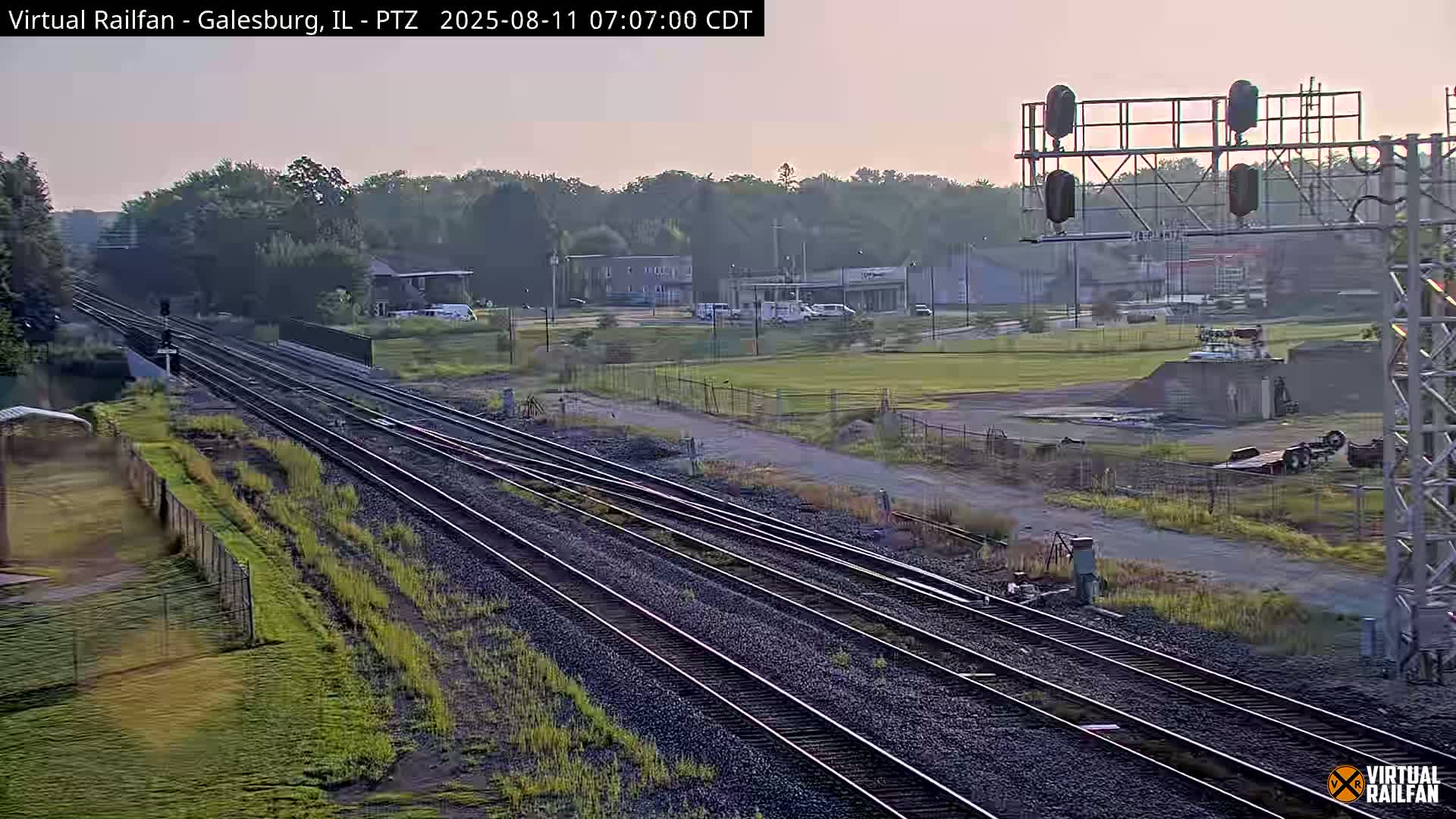 Galesburg City Skyline & Galesburg  Railway Station Railroad Crossing Junction Live Cam- Galesburg, Knox, Illinois, USA