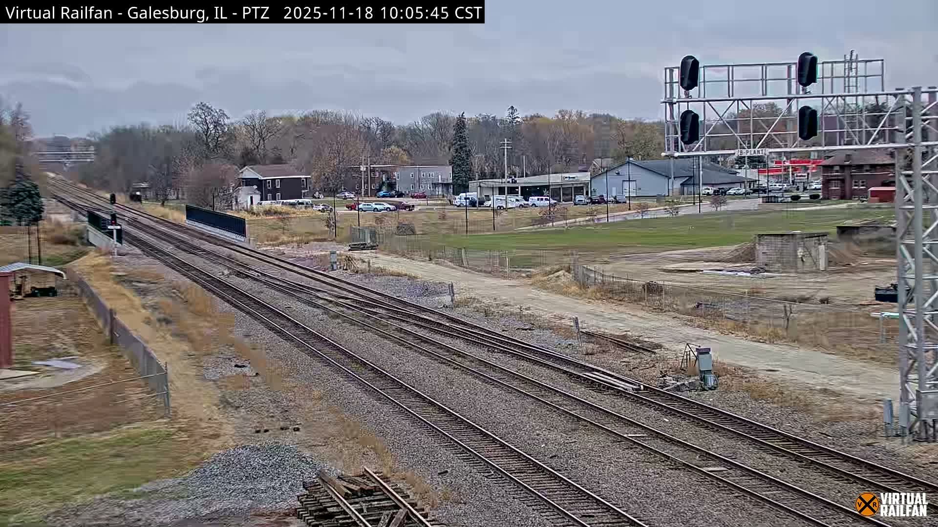 Galesburg City Skyline & Galesburg  Railway Station Railroad Crossing Junction Live Cam- Galesburg, Knox, Illinois, USA