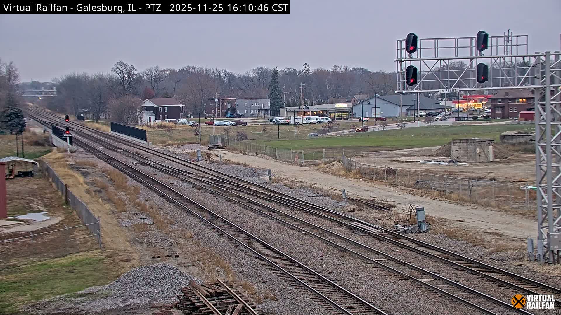 Galesburg City Skyline & Galesburg  Railway Station Railroad Crossing Junction Live Cam- Galesburg, Knox, Illinois, USA