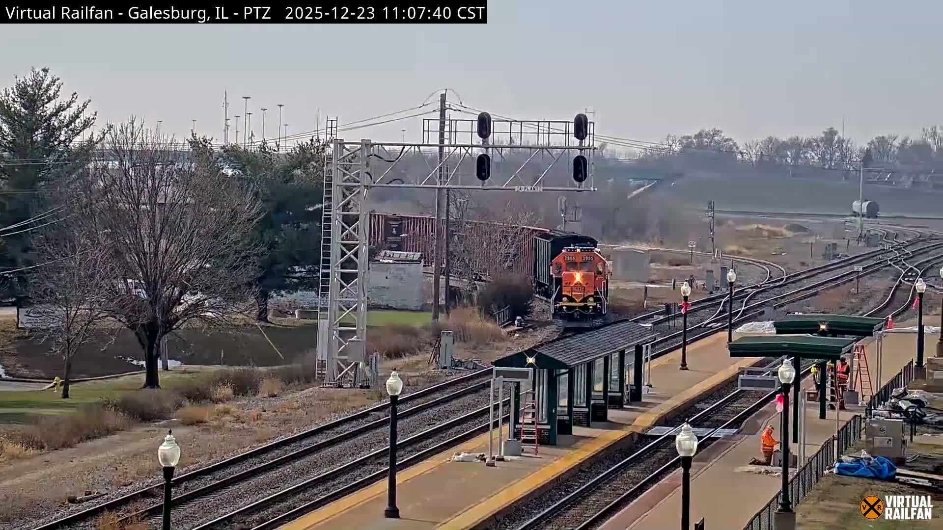 Galesburg City Skyline & Galesburg  Railway Station Railroad Crossing Junction Live Cam- Galesburg, Knox, Illinois, USA