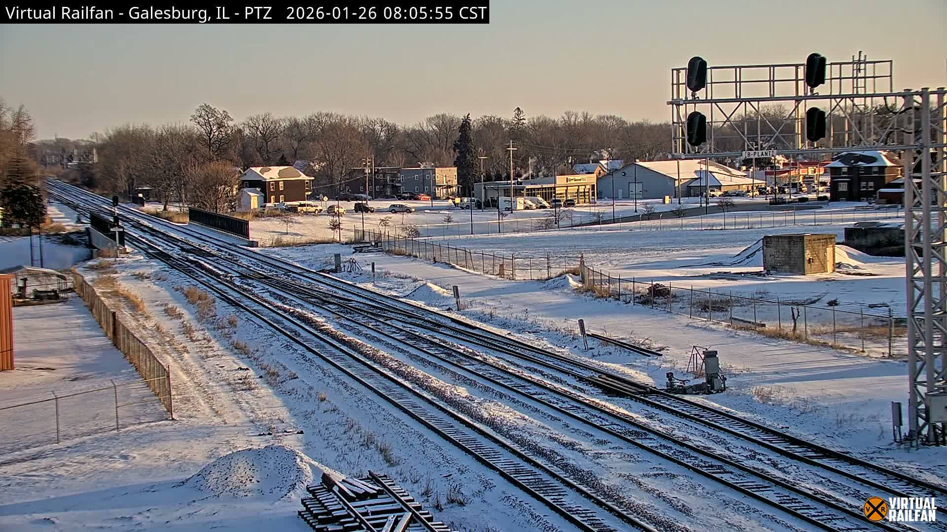 Galesburg City Skyline & Galesburg  Railway Station Railroad Crossing Junction Live Cam- Galesburg, Knox, Illinois, USA
