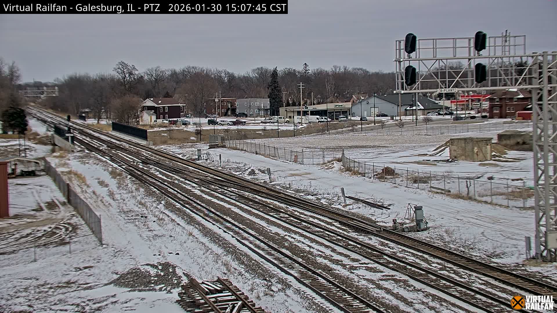 Galesburg City Skyline & Galesburg  Railway Station Railroad Crossing Junction Live Cam- Galesburg, Knox, Illinois, USA