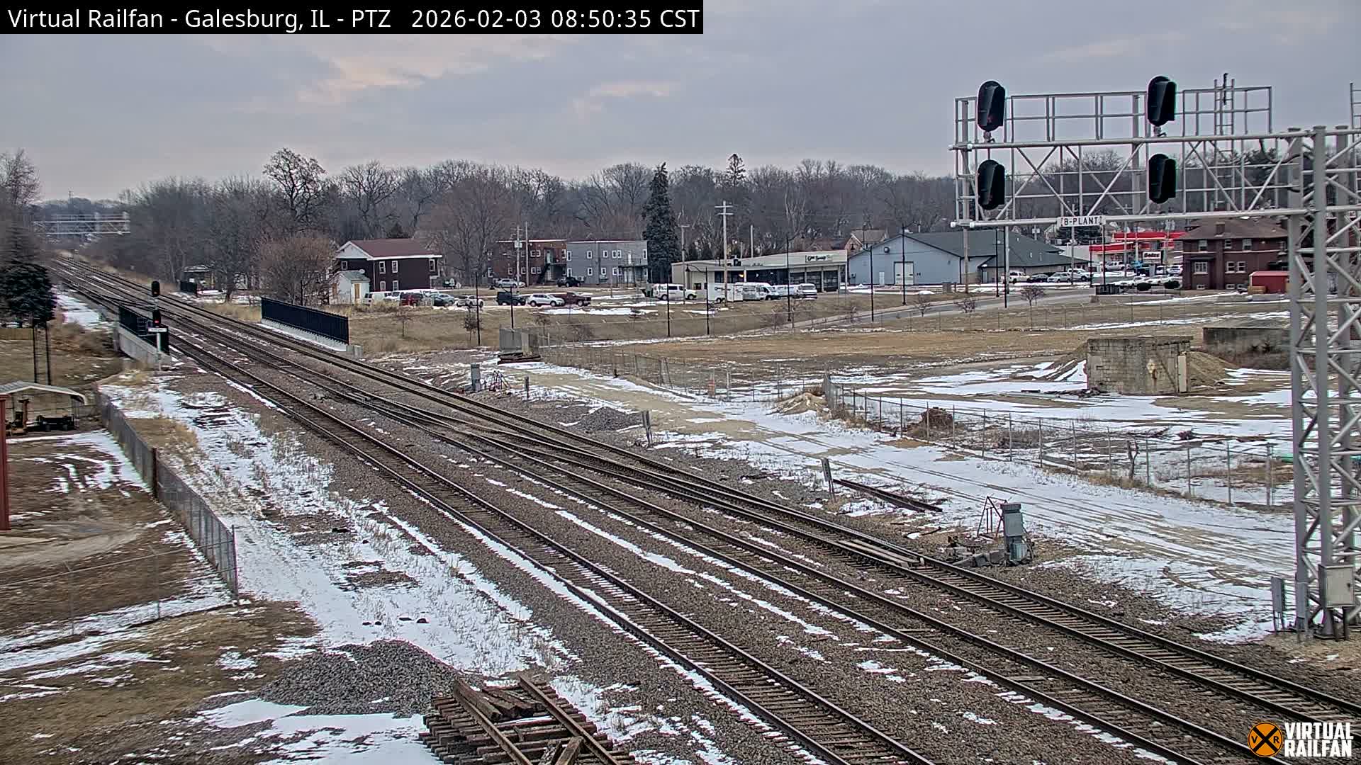 Galesburg City Skyline & Galesburg  Railway Station Railroad Crossing Junction Live Cam- Galesburg, Knox, Illinois, USA