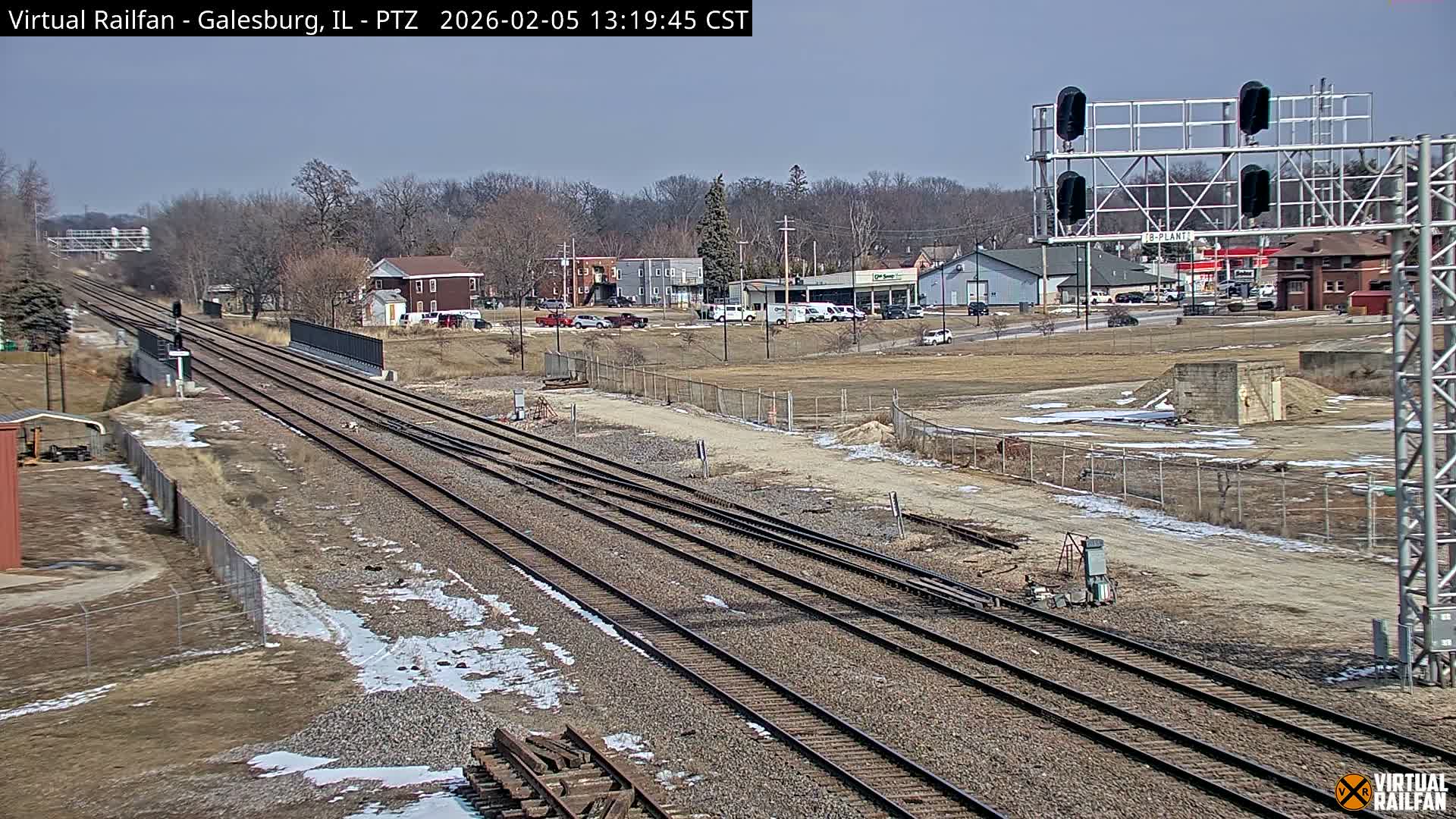 Galesburg City Skyline & Galesburg  Railway Station Railroad Crossing Junction Live Cam- Galesburg, Knox, Illinois, USA