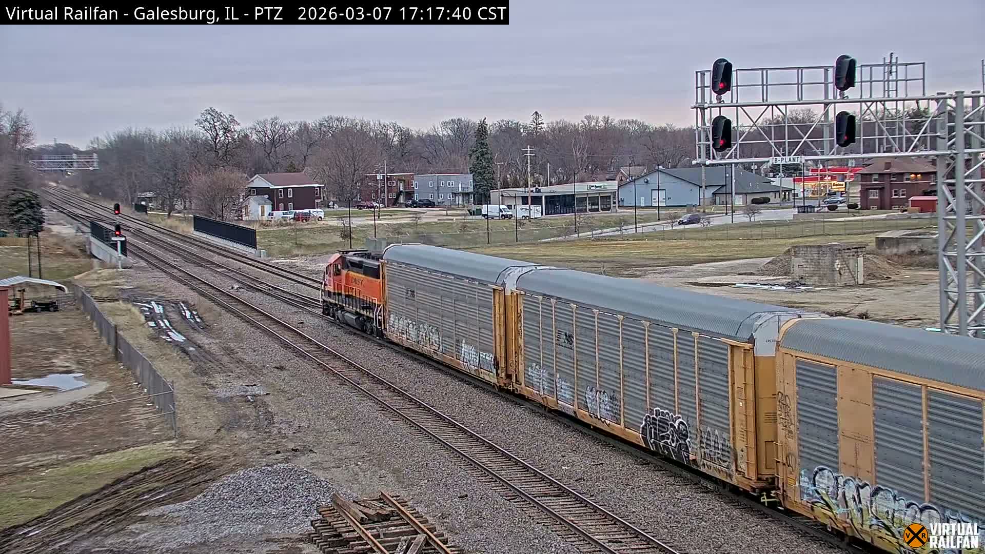 Galesburg City Skyline & Galesburg  Railway Station Railroad Crossing Junction Live Cam- Galesburg, Knox, Illinois, USA