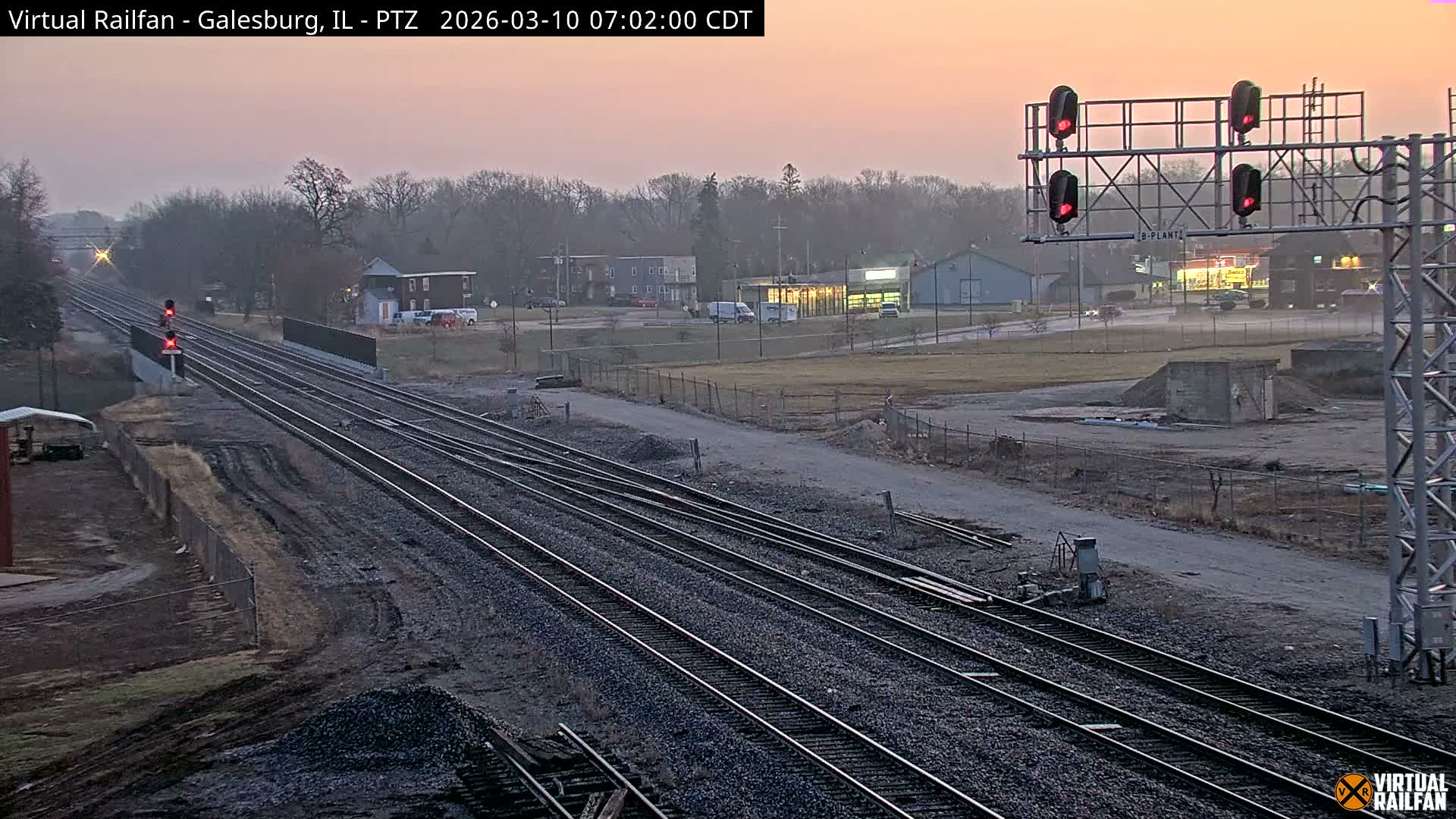 Galesburg City Skyline & Galesburg  Railway Station Railroad Crossing Junction Live Cam- Galesburg, Knox, Illinois, USA