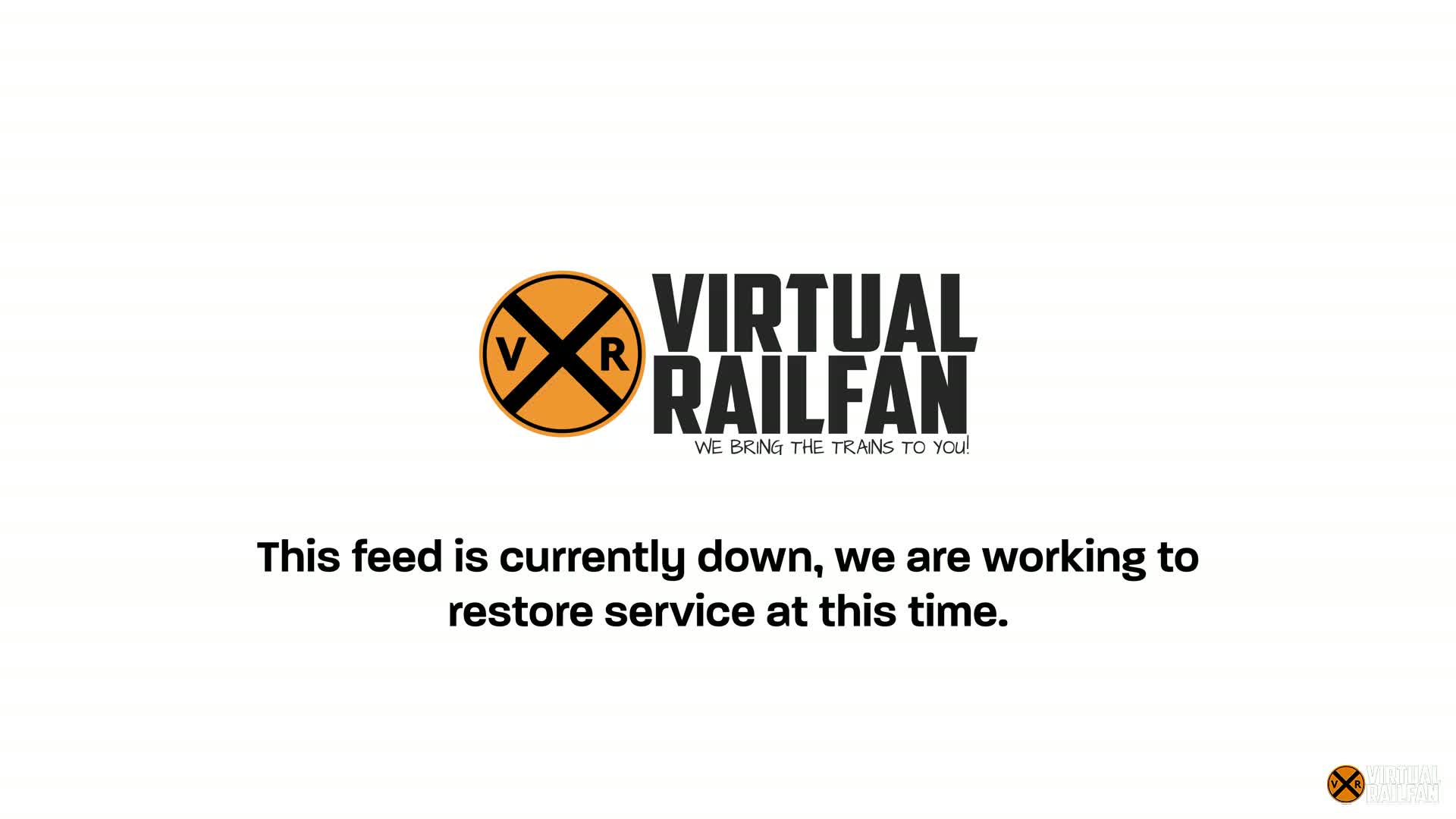 A white background displays a logo with an orange circle and black cross, and a message indicating a service interruption.