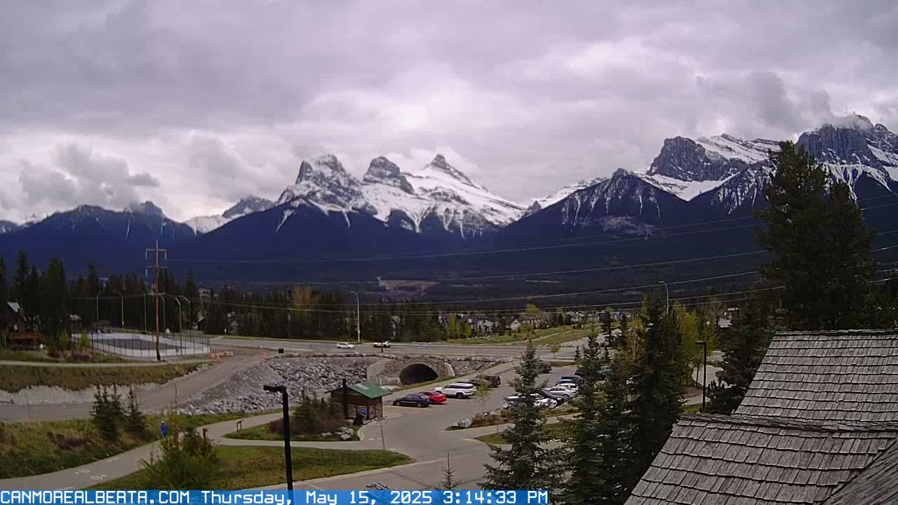 Canmore, Three Sisters Mountains View from Canmore City Live Cam - Canmore, Alberta's Rockies, Alberta, Canada