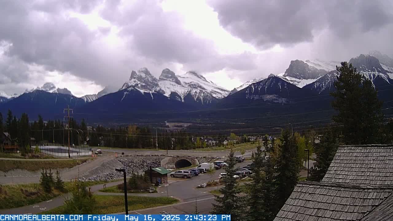 Canmore, Three Sisters Mountains View from Canmore City Live Cam - Canmore, Alberta's Rockies, Alberta, Canada