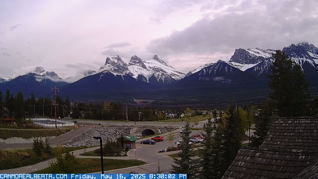 Canmore, Three Sisters Mountains View from Canmore City Live Cam - Canmore, Alberta's Rockies, Alberta, Canada