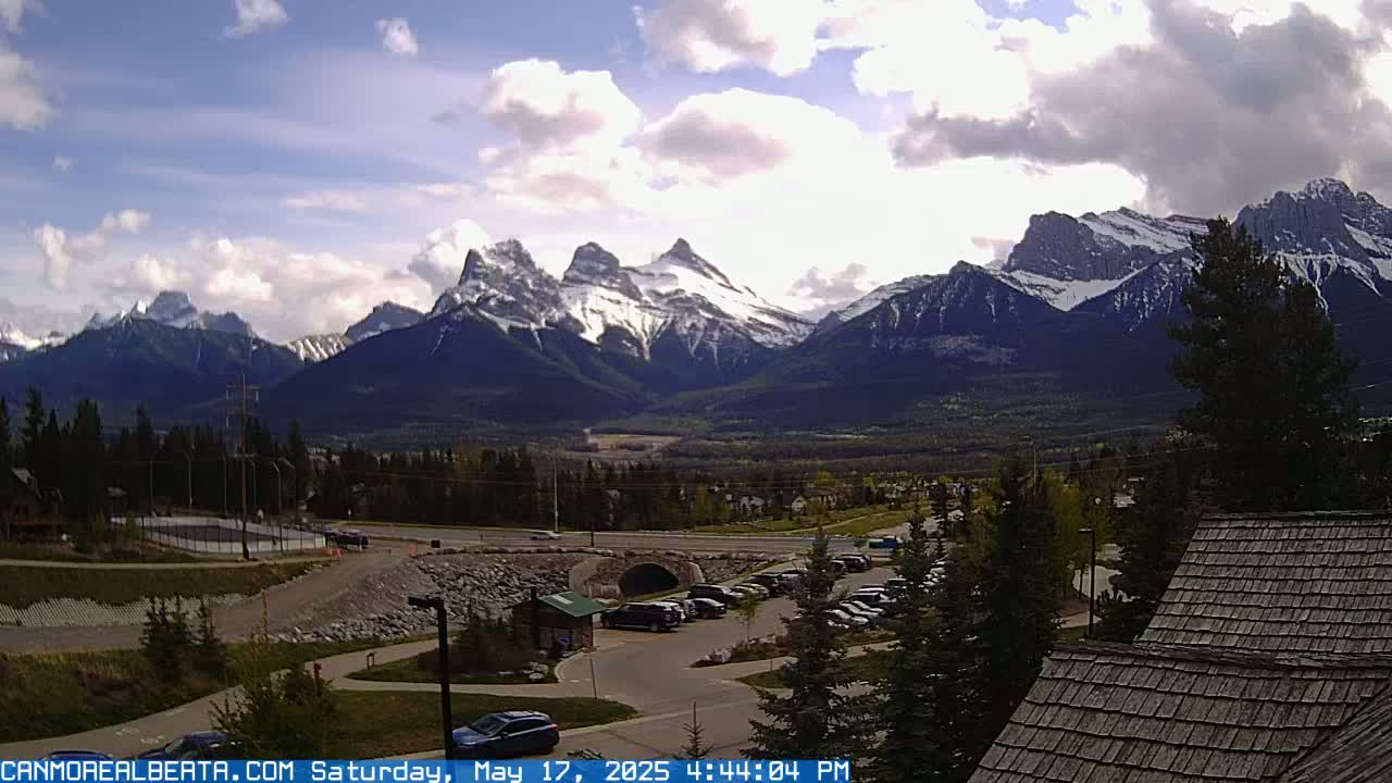 Canmore, Three Sisters Mountains View from Canmore City Live Cam - Canmore, Alberta's Rockies, Alberta, Canada