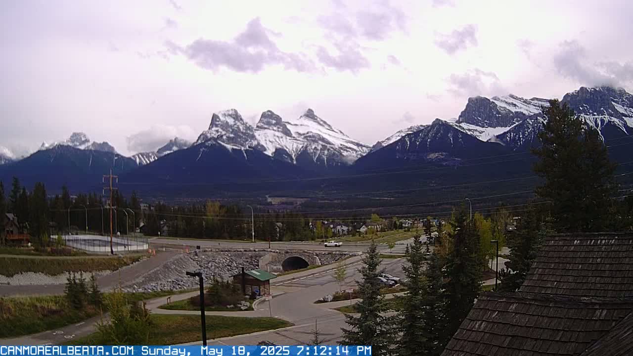Canmore, Three Sisters Mountains View from Canmore City Live Cam - Canmore, Alberta's Rockies, Alberta, Canada