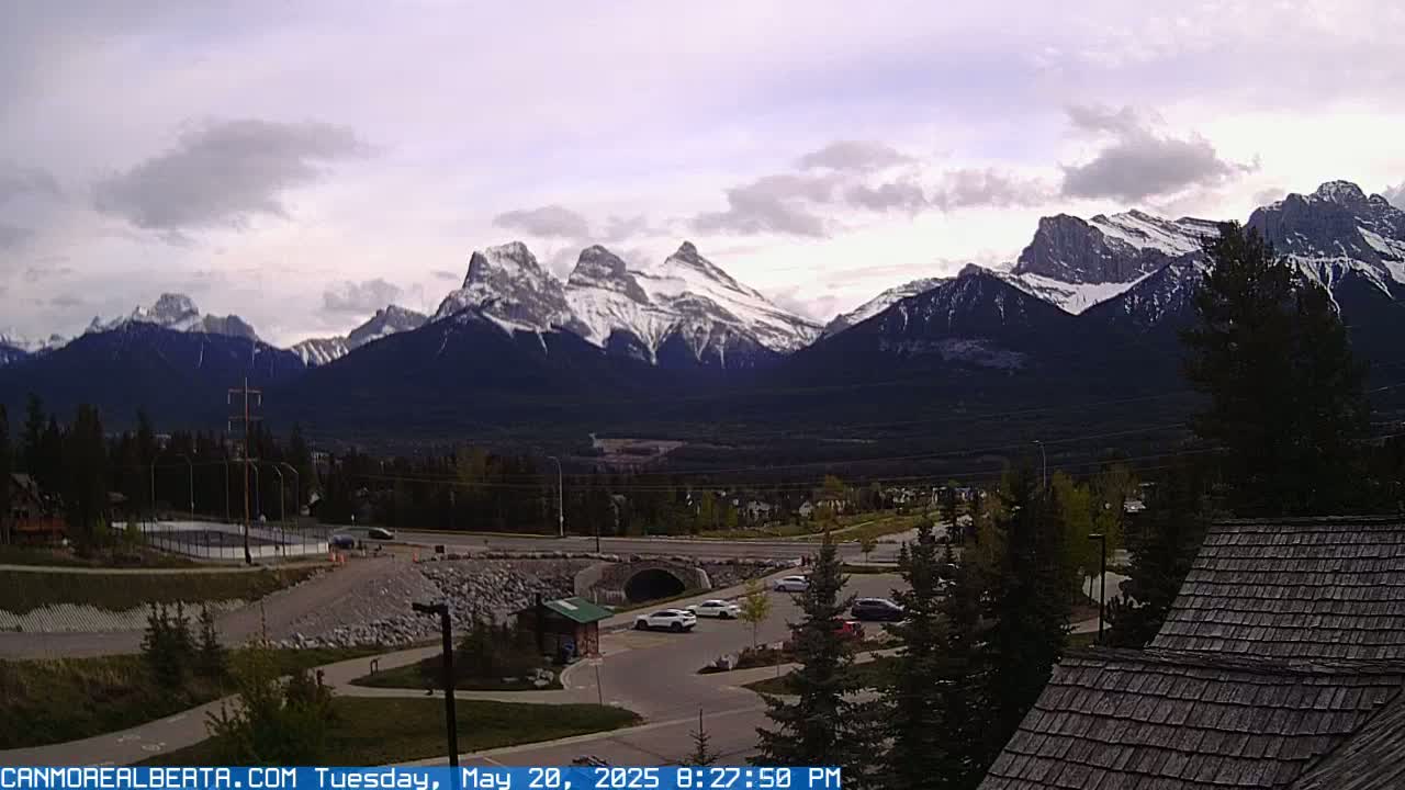 Canmore, Three Sisters Mountains View from Canmore City Live Cam - Canmore, Alberta's Rockies, Alberta, Canada