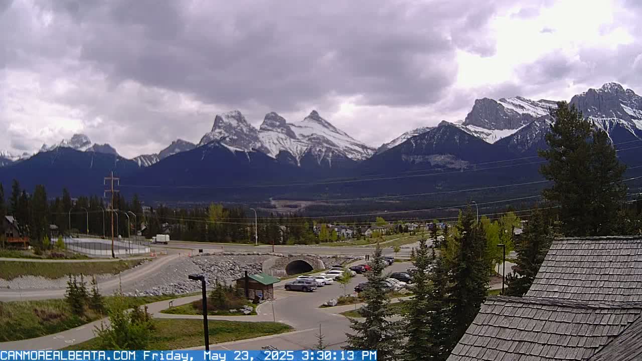 Canmore, Three Sisters Mountains View from Canmore City Live Cam - Canmore, Alberta's Rockies, Alberta, Canada