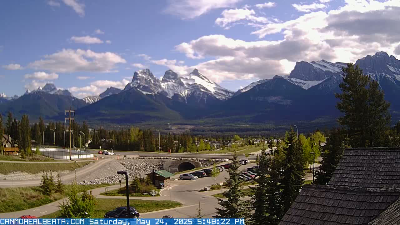 Canmore, Three Sisters Mountains View from Canmore City Live Cam - Canmore, Alberta's Rockies, Alberta, Canada