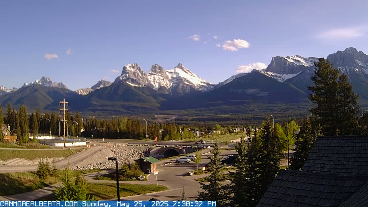 Canmore, Three Sisters Mountains View from Canmore City Live Cam - Canmore, Alberta's Rockies, Alberta, Canada
