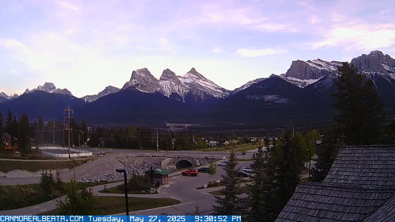 Canmore, Three Sisters Mountains View from Canmore City Live Cam - Canmore, Alberta's Rockies, Alberta, Canada