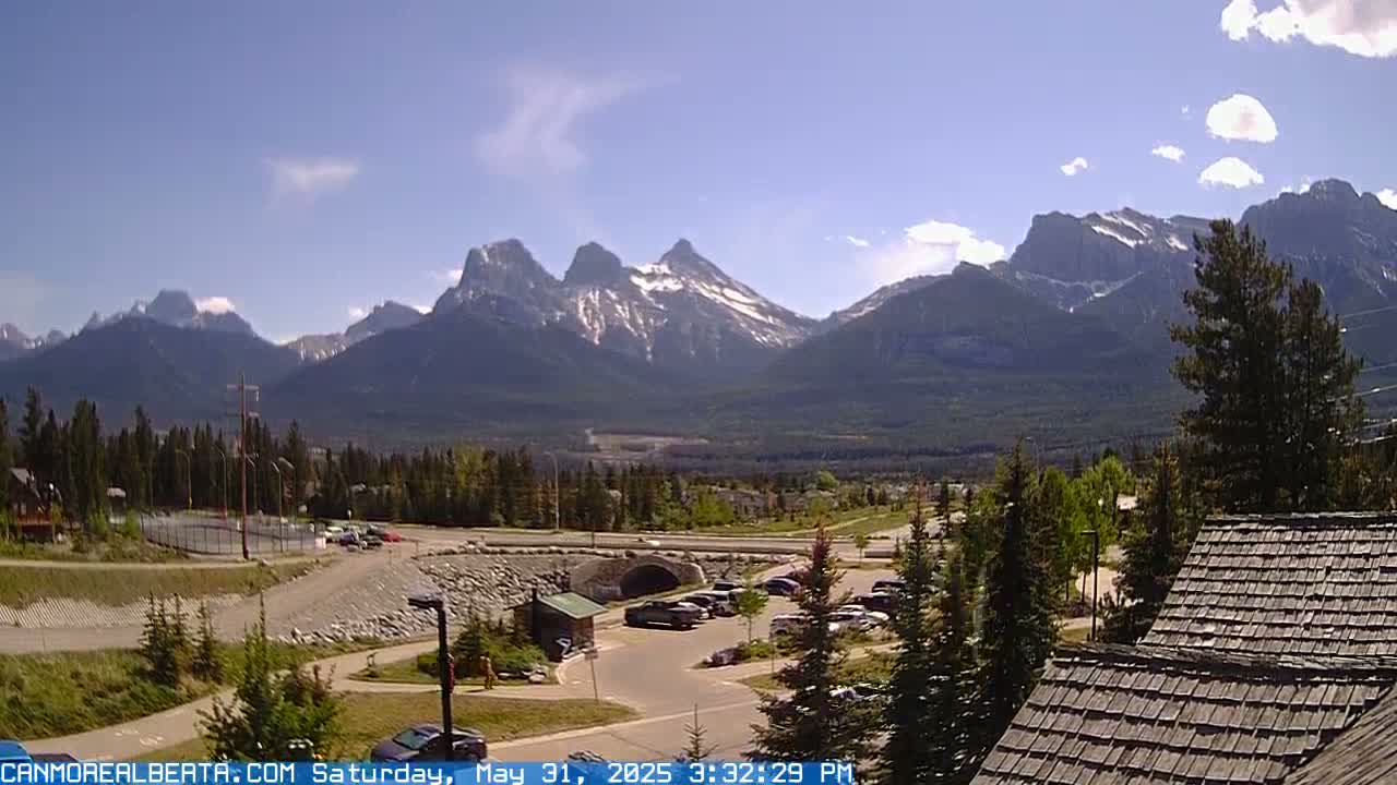 Canmore, Three Sisters Mountains View from Canmore City Live Cam - Canmore, Alberta's Rockies, Alberta, Canada