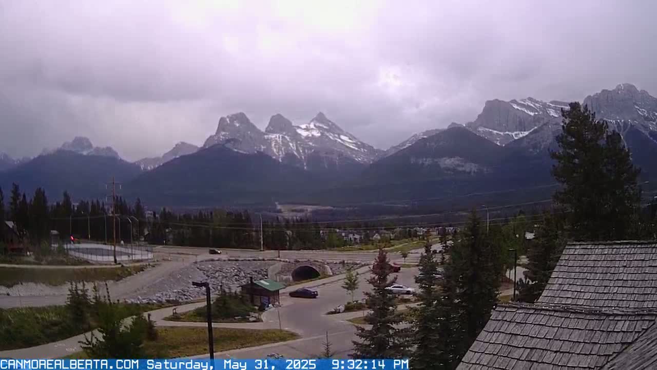 Canmore, Three Sisters Mountains View from Canmore City Live Cam - Canmore, Alberta's Rockies, Alberta, Canada